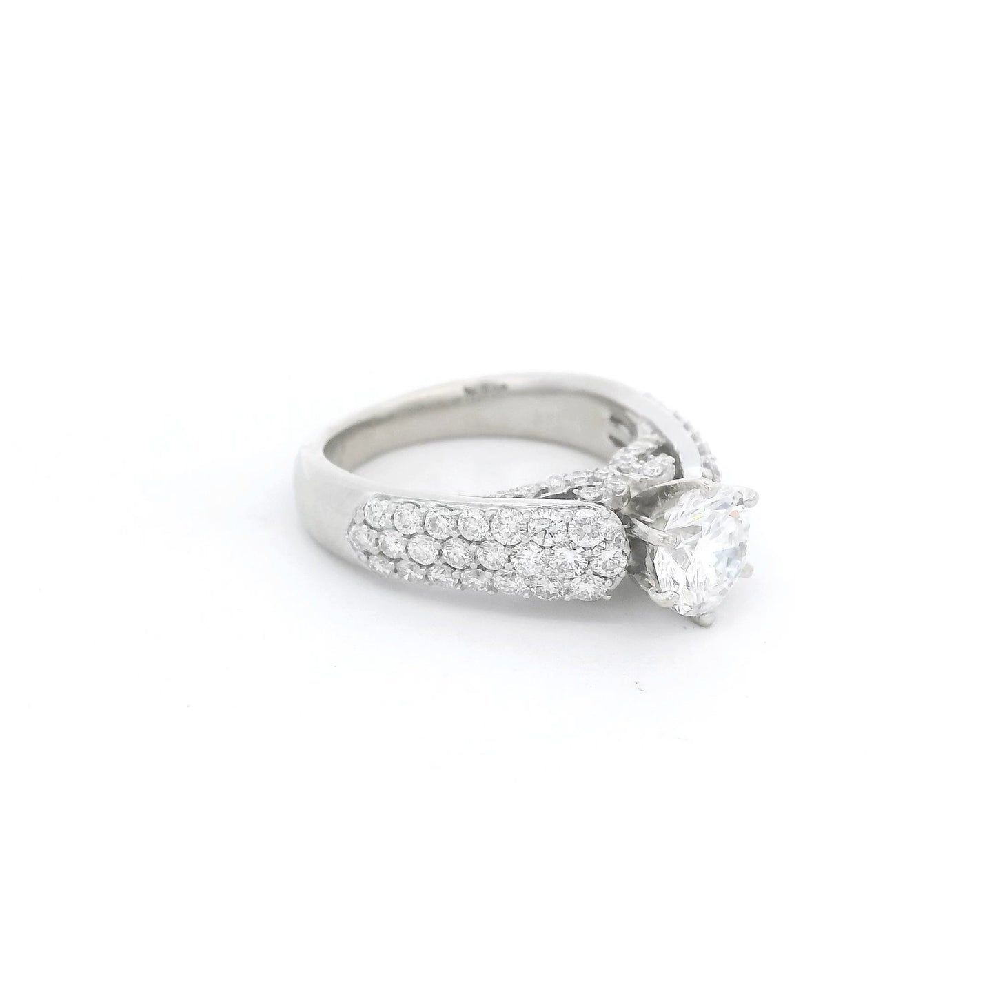 Round Brilliant Cut Diamond Bridal Ring with Pavé Set Diamonds Down Shank - Forever Rox Fine Jewelry