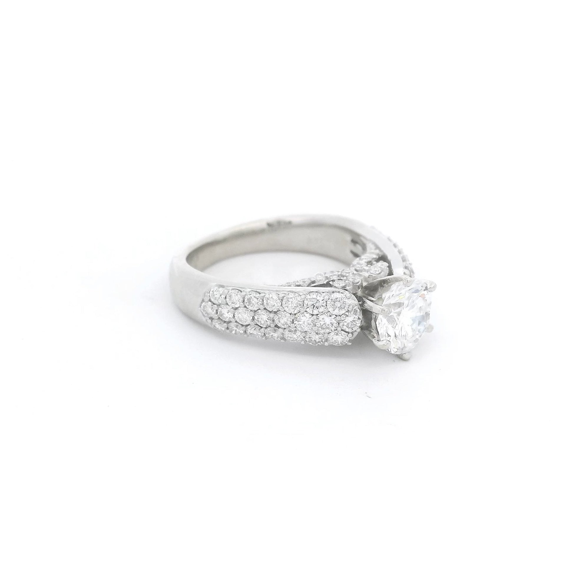 Round Brilliant Cut Diamond Bridal Ring with Pavé Set Diamonds Down Shank - Forever Rox Fine Jewelry
