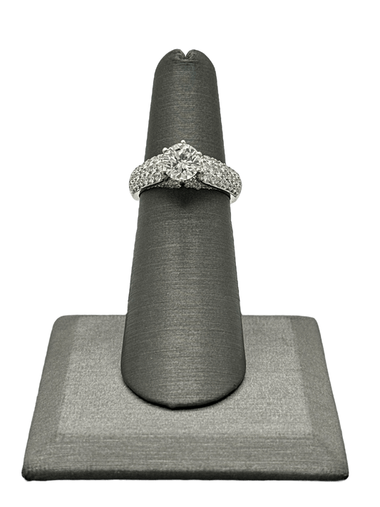 Round Brilliant Cut Diamond Bridal Ring With Pavé Set Diamonds Down Shank - Forever Rox