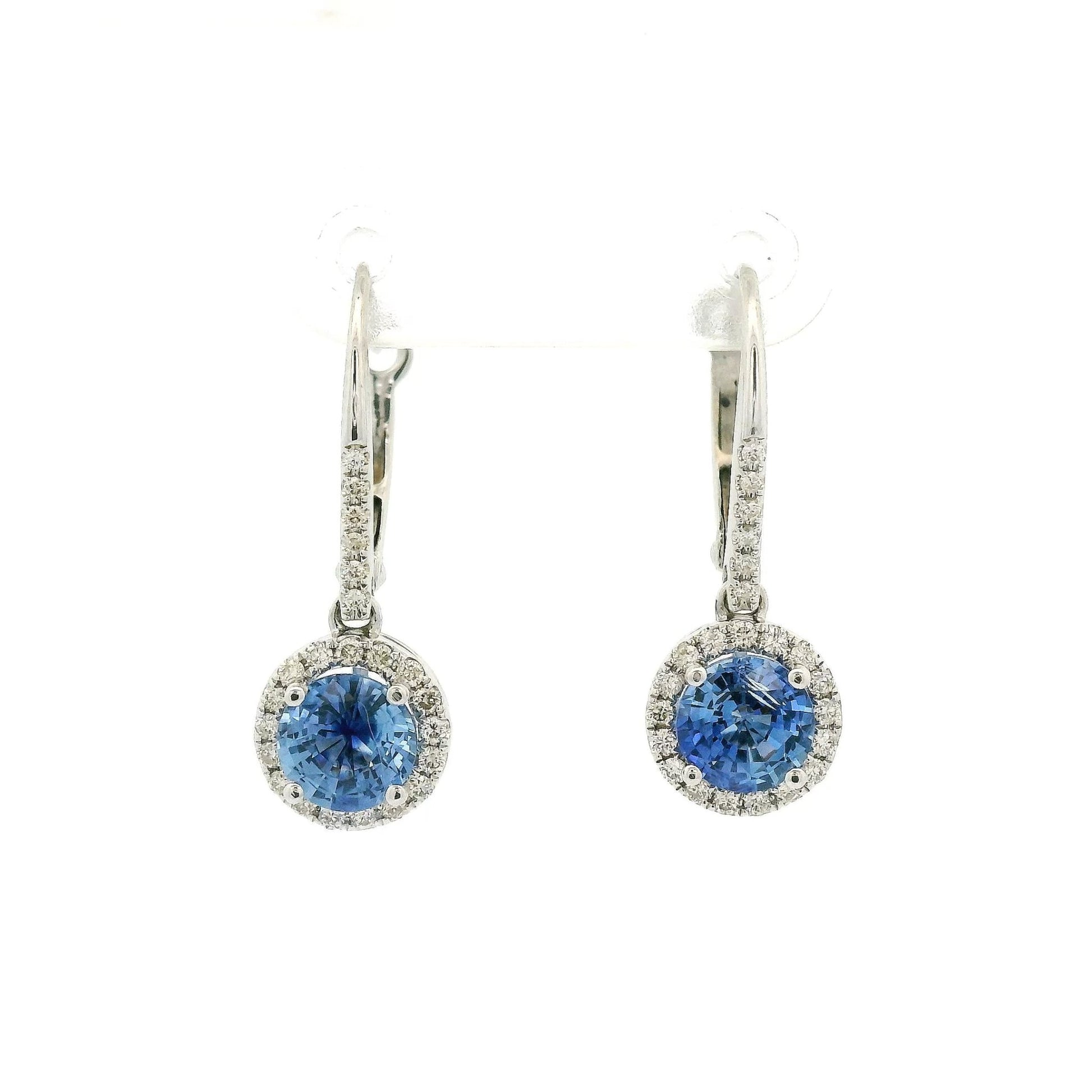 Round Ceylon Sapphire & Diamond Dangle Earrings - Forever Rox