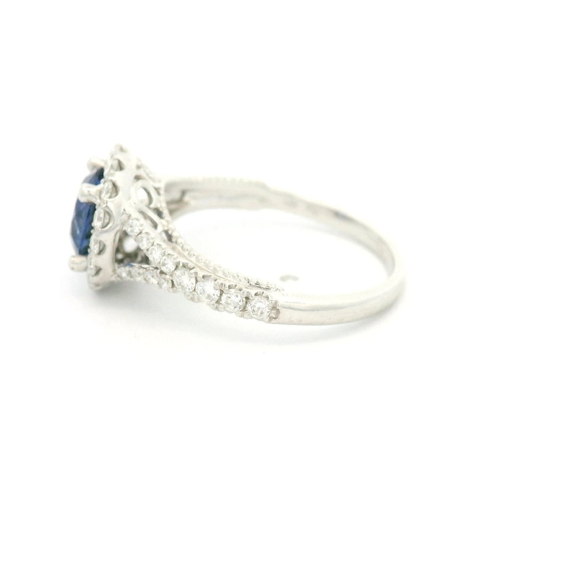 Round Cut Blue Sapphire & Diamond Filigree Ring - Forever Rox