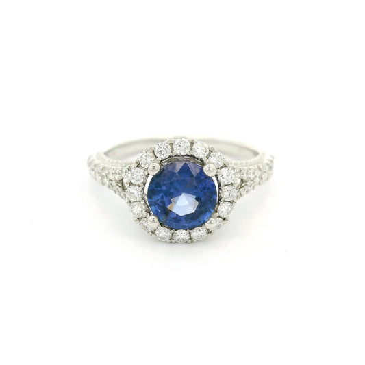 Round Cut Blue Sapphire & Diamond Filigree Ring - Forever Rox