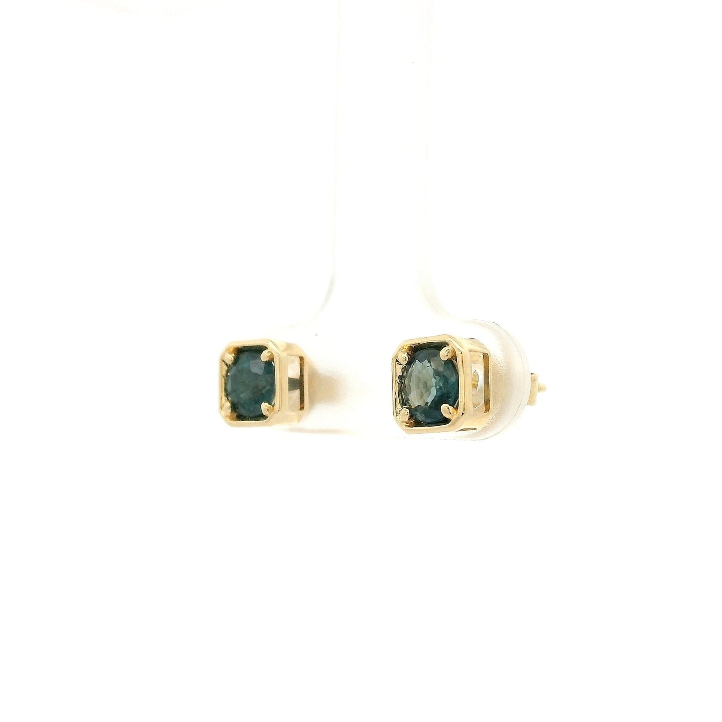 Round Cut Blue Sapphire Square Studs - Forever Rox Fine Jewelry