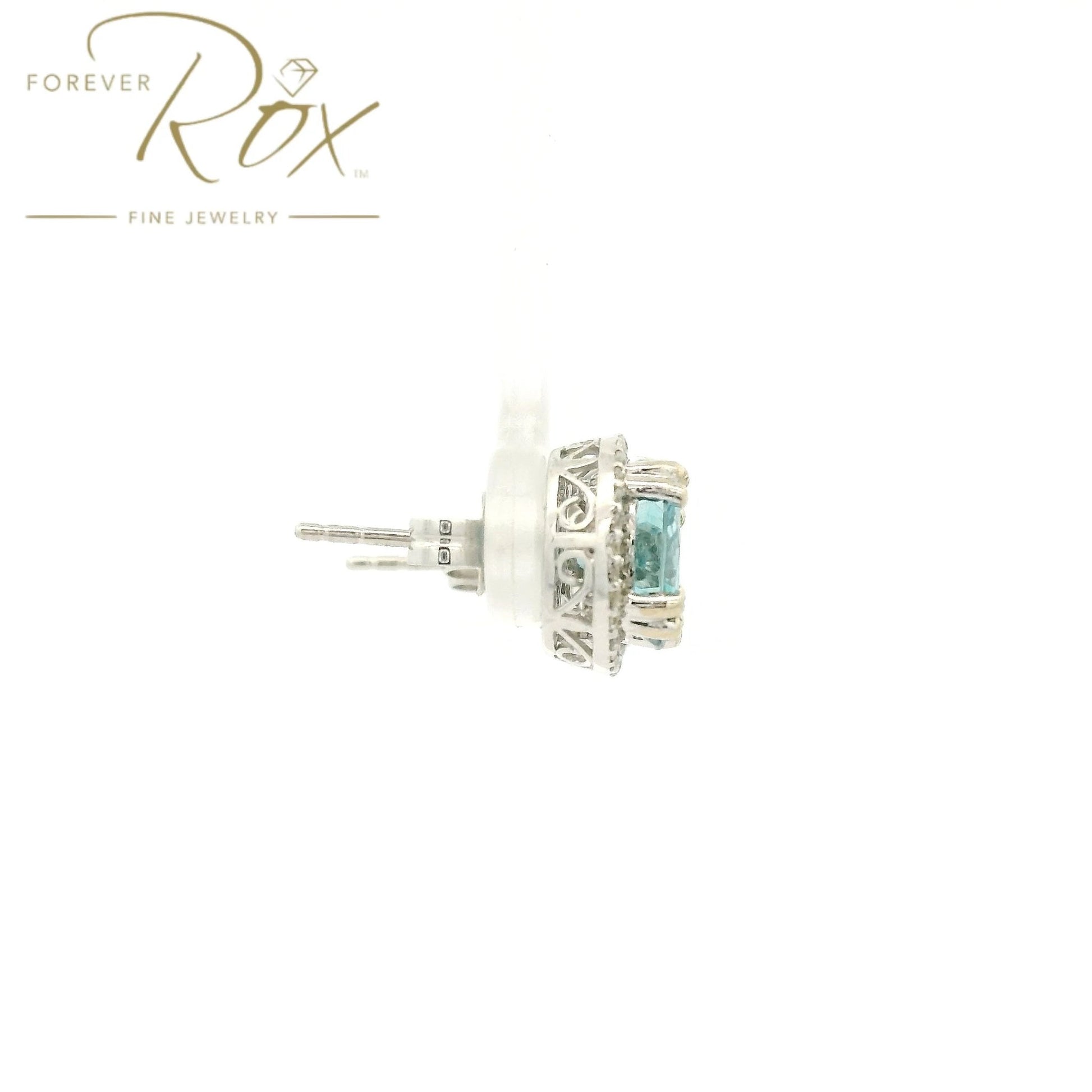 Round Cut Blue Zircon & Diamond Studs - Forever Rox Fine Jewelry