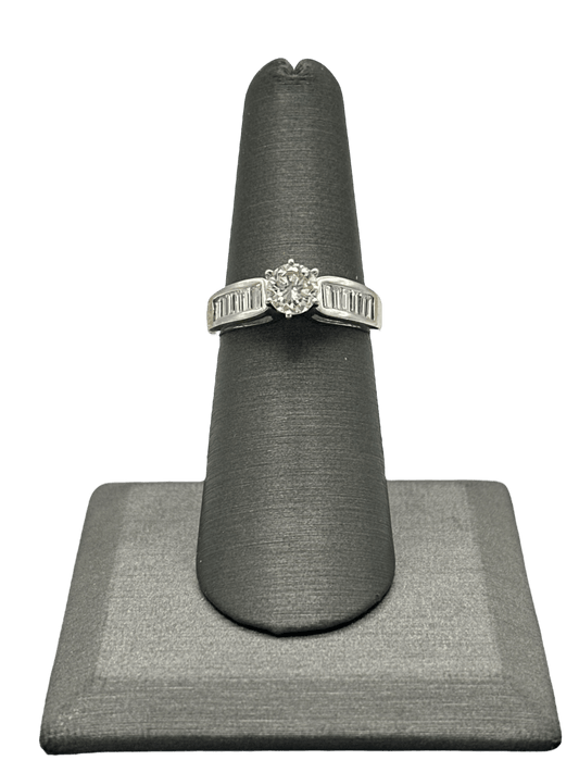 Round Cut Diamond Bridal Ring With Baguettes Down Shank - Forever Rox