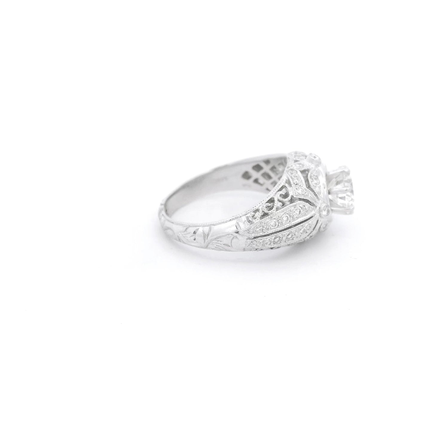 Round Cut Diamond Bridal Ring with Diamond Accents & Filigree Design - Forever Rox Fine Jewelry