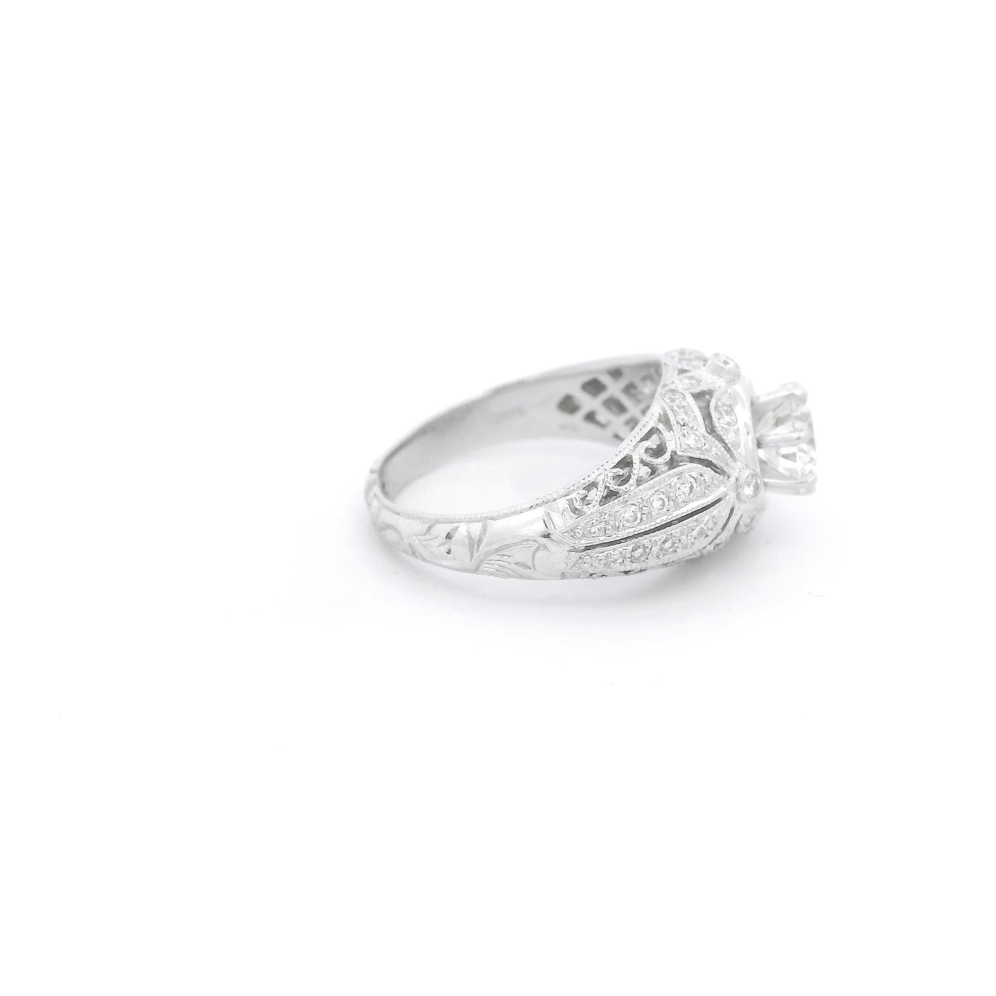 Round Cut Diamond Bridal Ring with Diamond Accents & Filigree Design - Forever Rox Fine Jewelry
