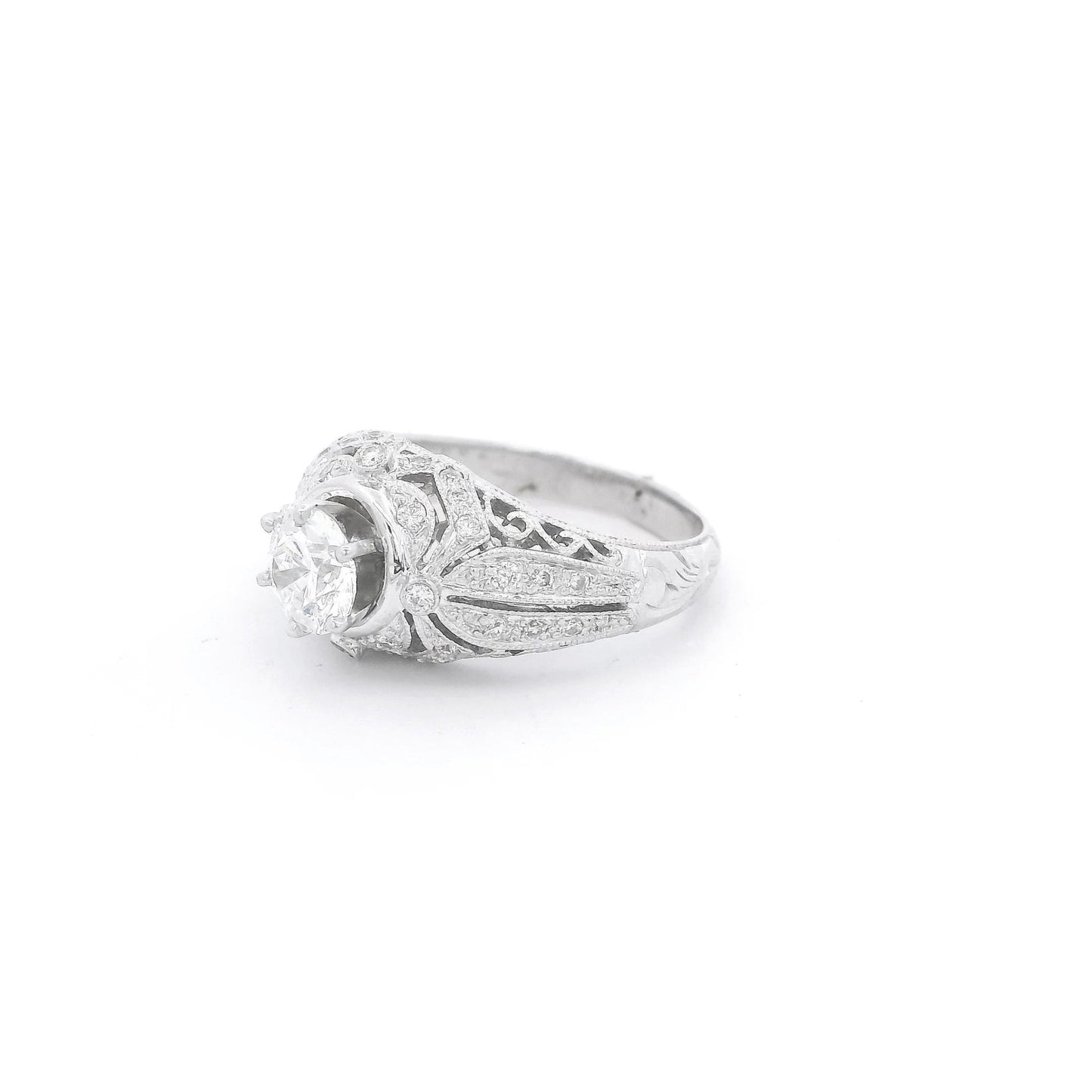 Round Cut Diamond Bridal Ring with Diamond Accents & Filigree Design - Forever Rox Fine Jewelry