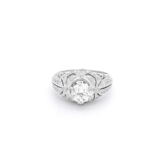 Round Cut Diamond Bridal Ring with Diamond Accents & Filigree Design - Forever Rox Fine Jewelry