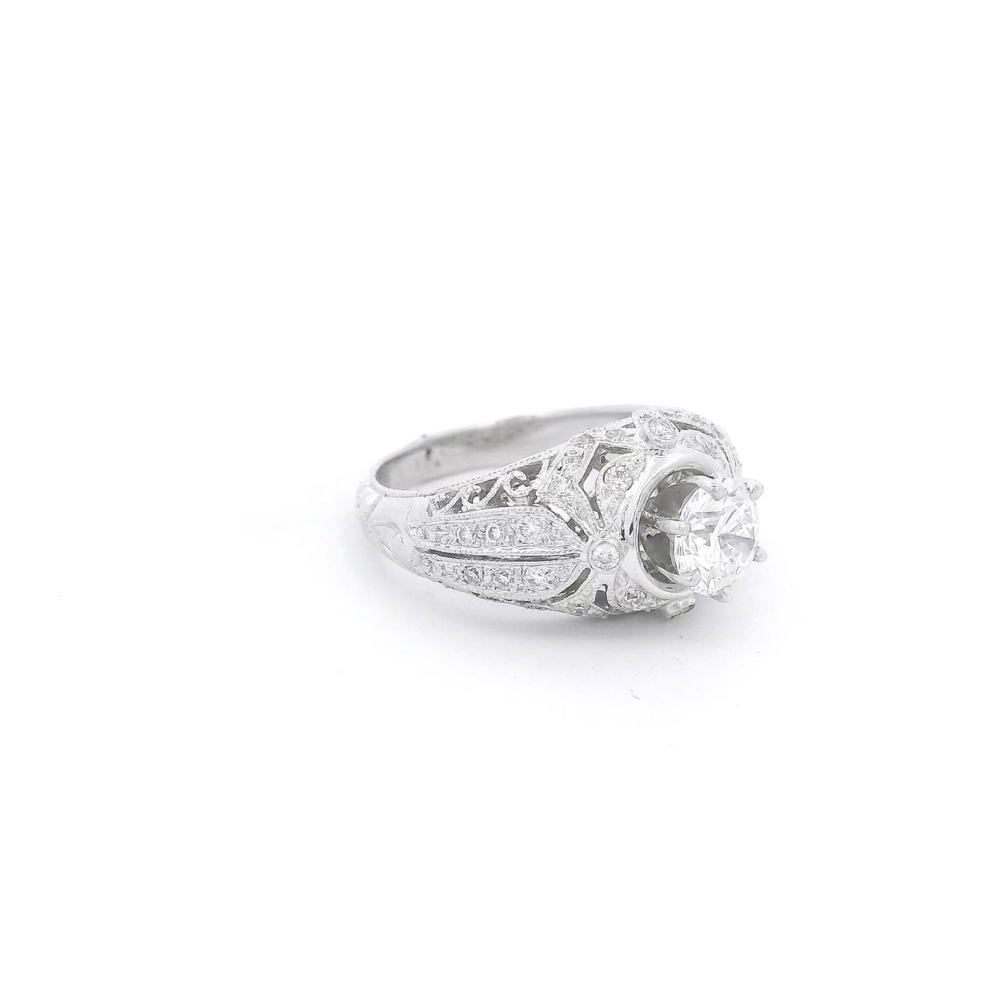 Round Cut Diamond Bridal Ring with Diamond Accents & Filigree Design - Forever Rox Fine Jewelry