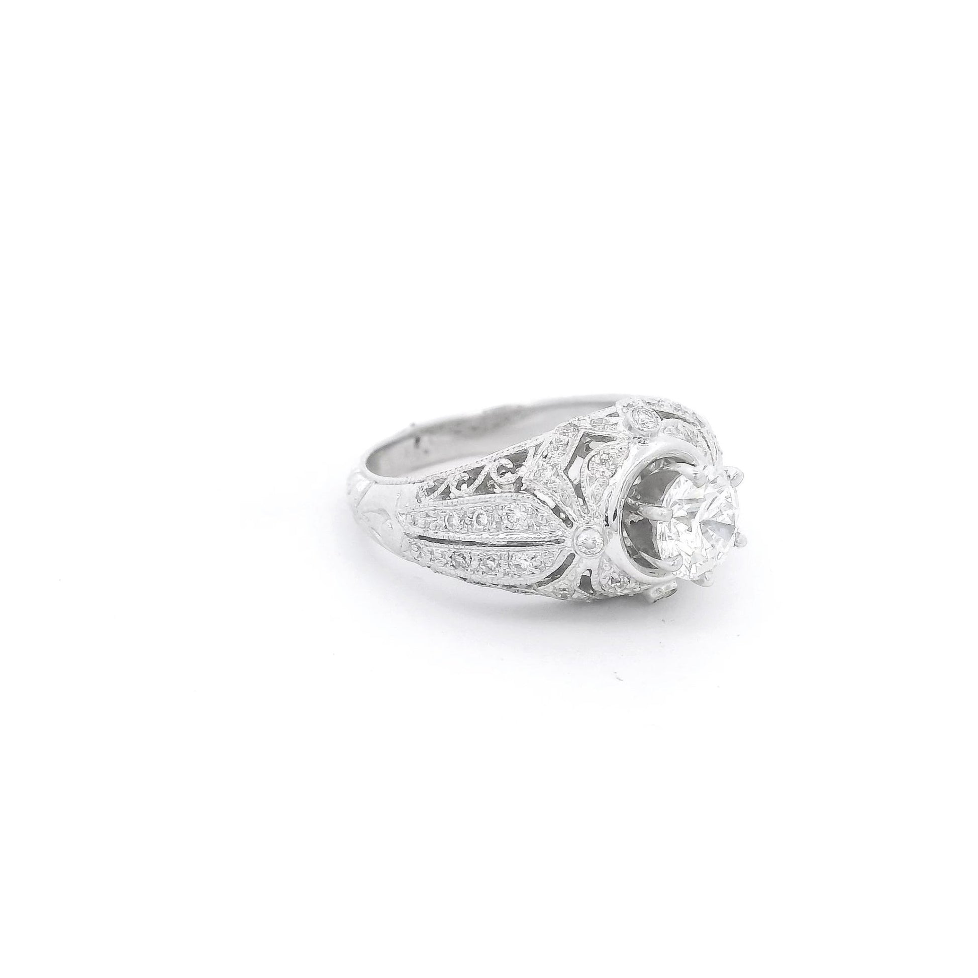 Round Cut Diamond Bridal Ring with Diamond Accents & Filigree Design - Forever Rox Fine Jewelry