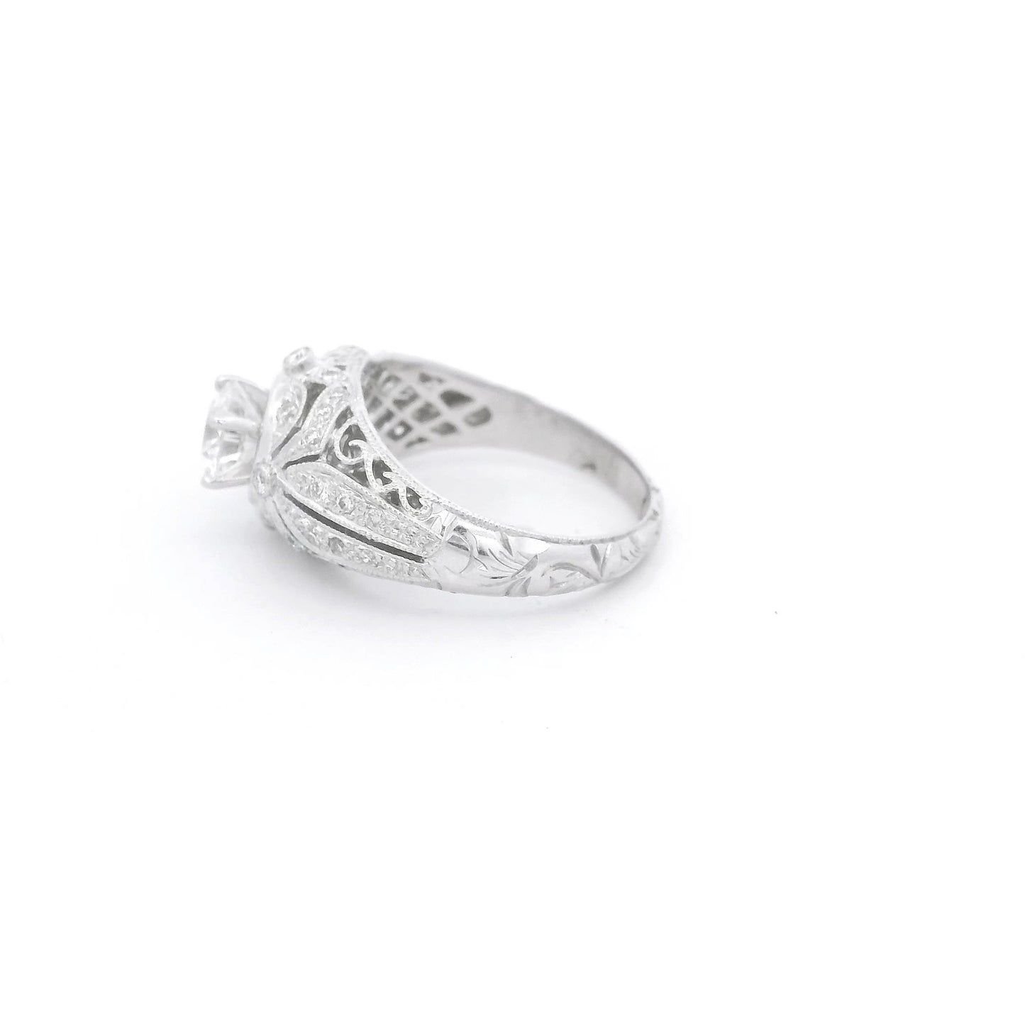 Round Cut Diamond Bridal Ring with Diamond Accents & Filigree Design - Forever Rox Fine Jewelry