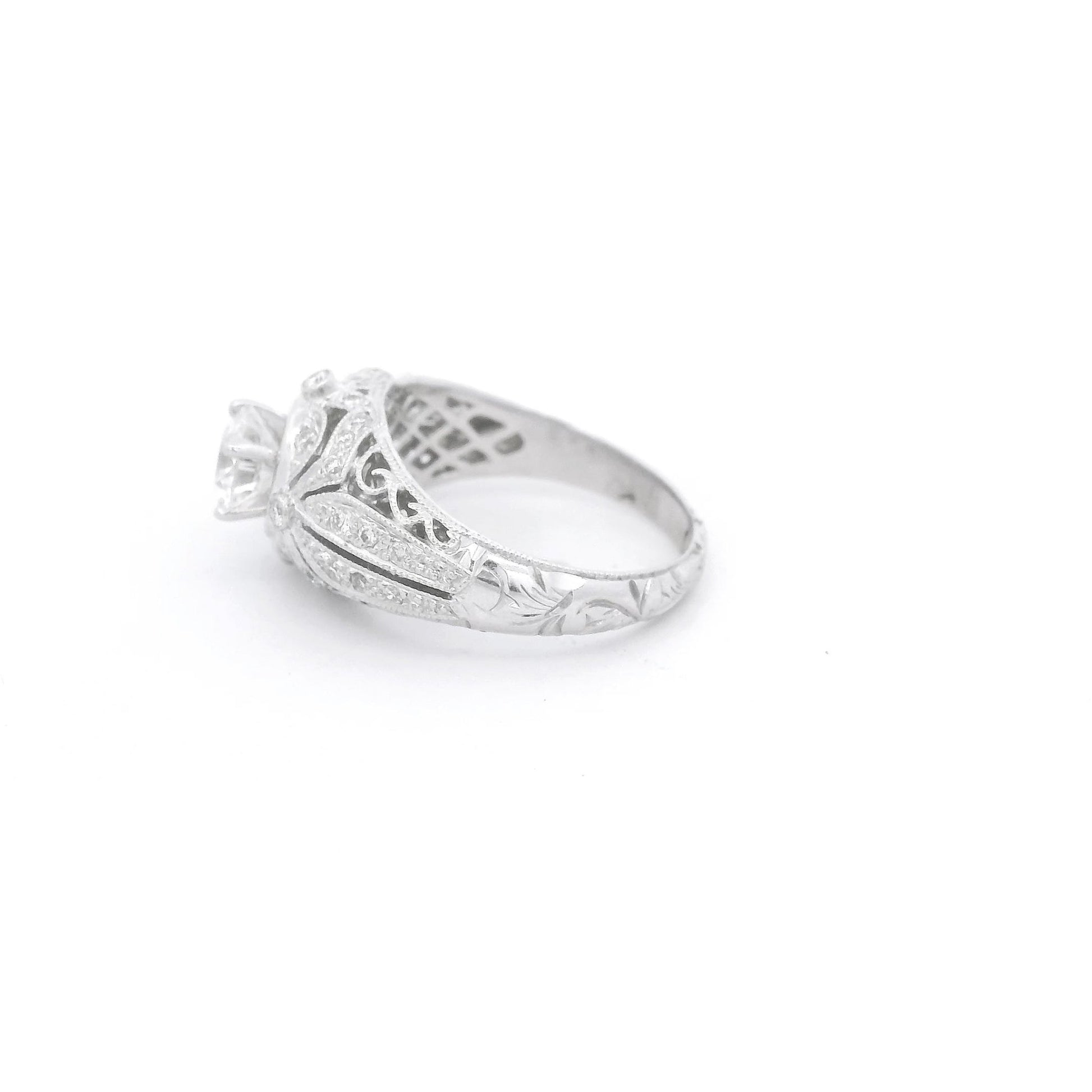 Round Cut Diamond Bridal Ring with Diamond Accents & Filigree Design - Forever Rox Fine Jewelry