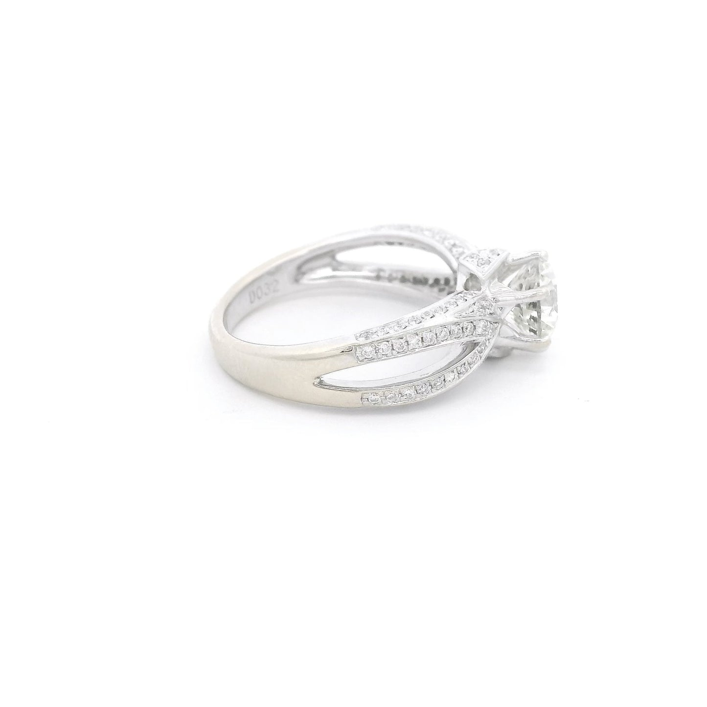 Round Cut Diamond Bridal Ring with Split Shank & Diamonds Down Each Side - Forever Rox Fine Jewelry
