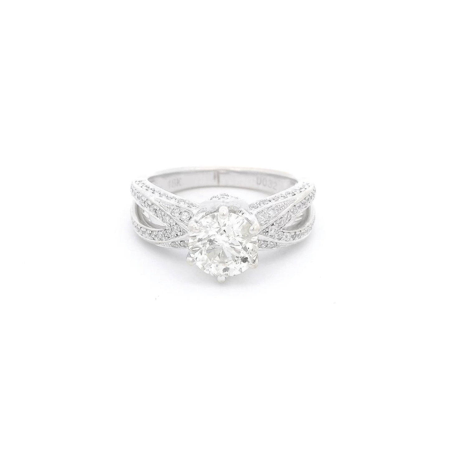 Round Cut Diamond Bridal Ring with Split Shank & Diamonds Down Each Side - Forever Rox Fine Jewelry