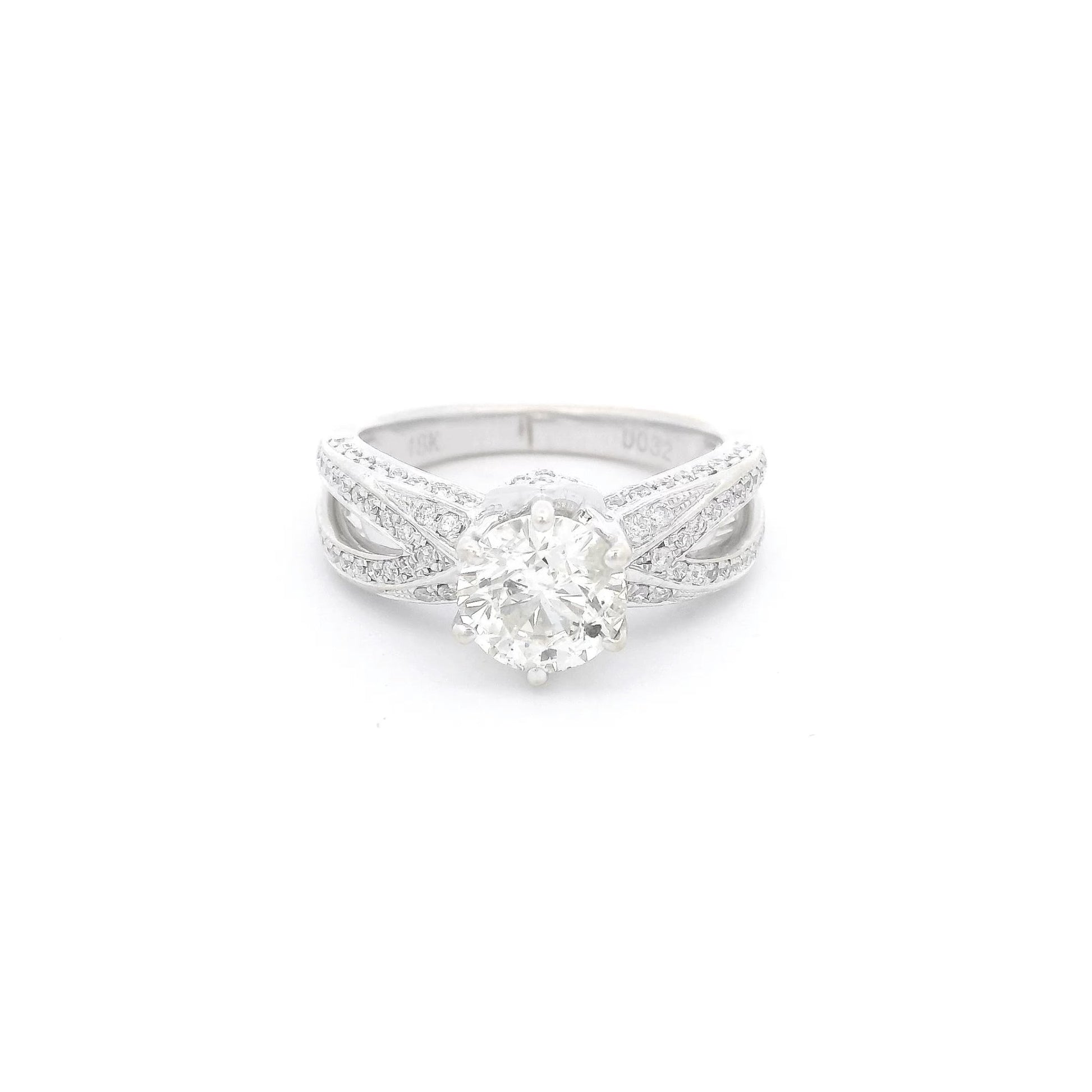 Round Cut Diamond Bridal Ring with Split Shank & Diamonds Down Each Side - Forever Rox Fine Jewelry