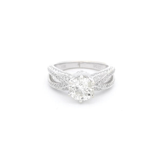 Round Cut Diamond Bridal Ring with Split Shank & Diamonds Down Each Side - Forever Rox Fine Jewelry
