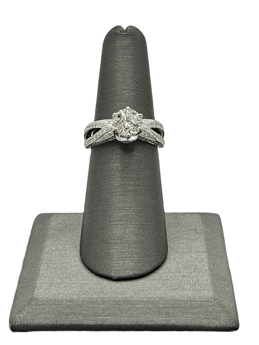 Round Cut Diamond Bridal Ring With Split Shank & Diamonds Down Each Side - Forever Rox