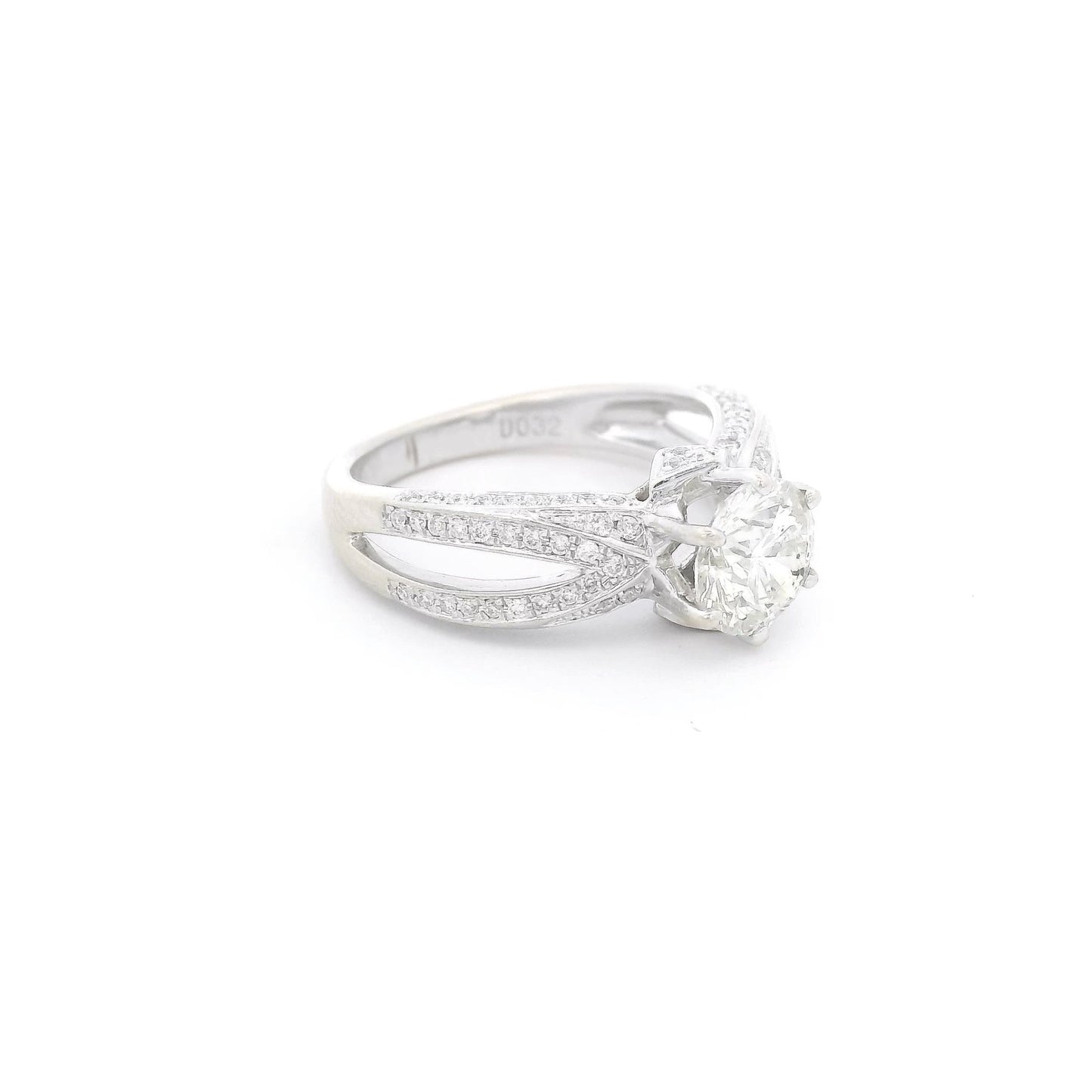 Round Cut Diamond Bridal Ring with Split Shank & Diamonds Down Each Side - Forever Rox Fine Jewelry
