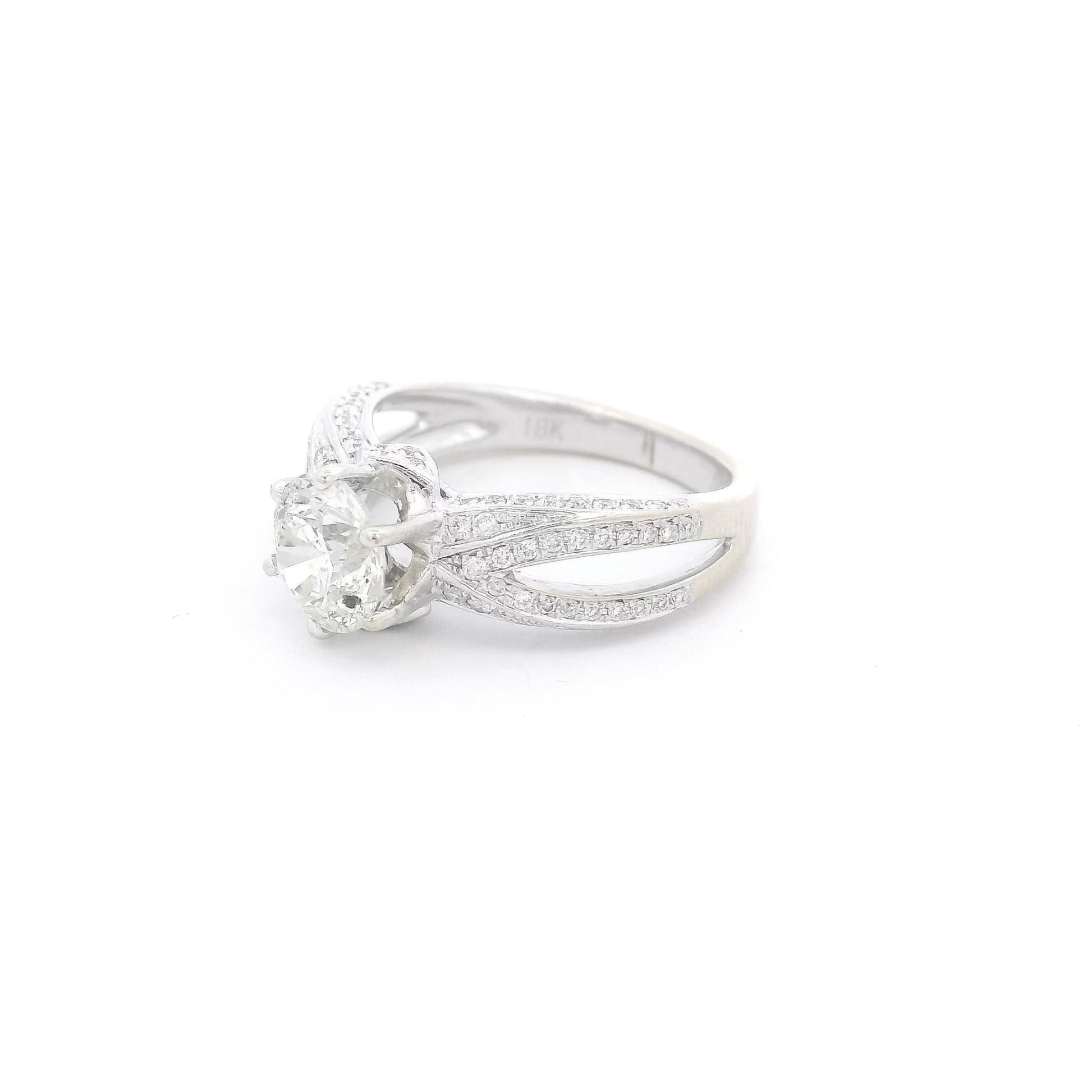 Round Cut Diamond Bridal Ring with Split Shank & Diamonds Down Each Side - Forever Rox Fine Jewelry