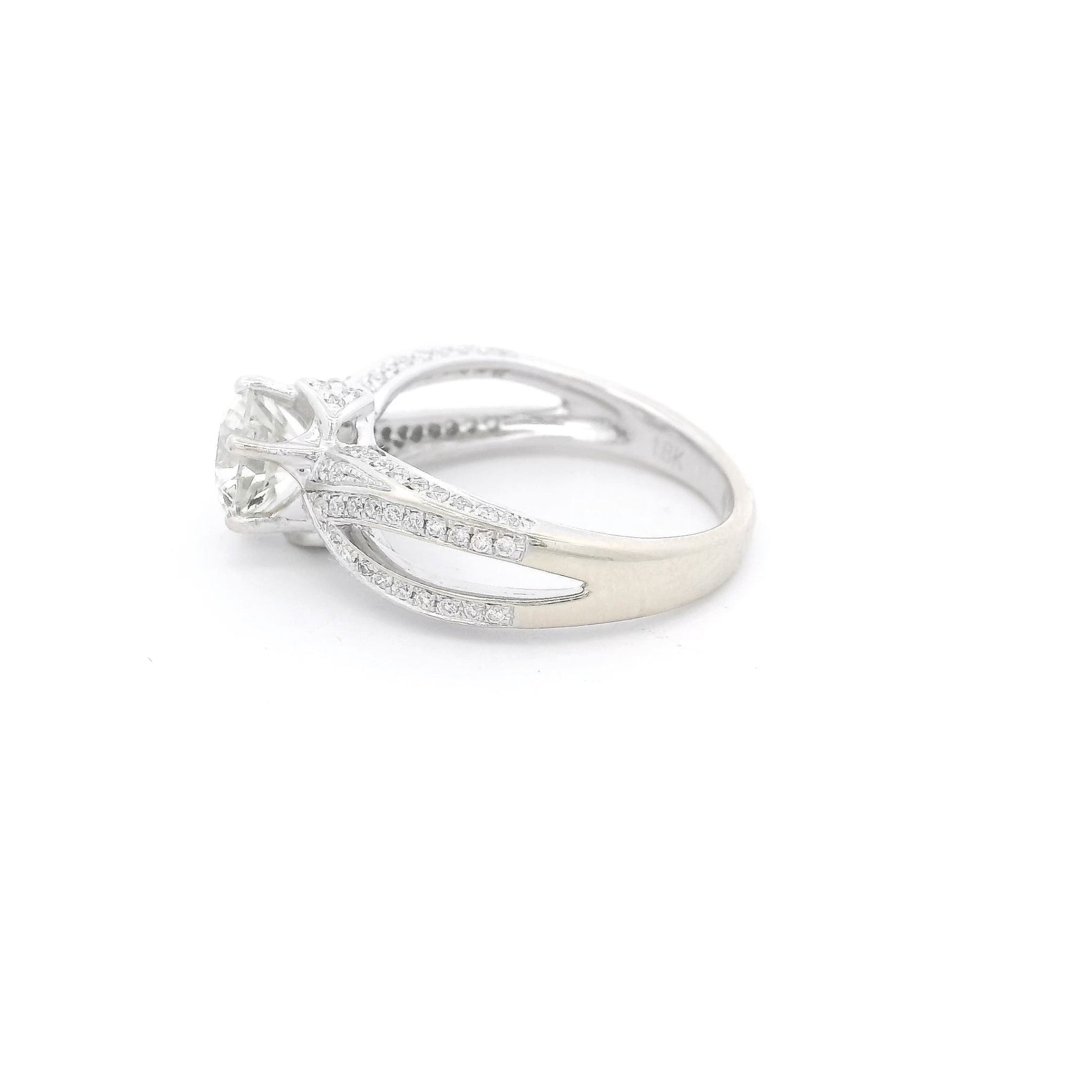 Round Cut Diamond Bridal Ring with Split Shank & Diamonds Down Each Side - Forever Rox Fine Jewelry