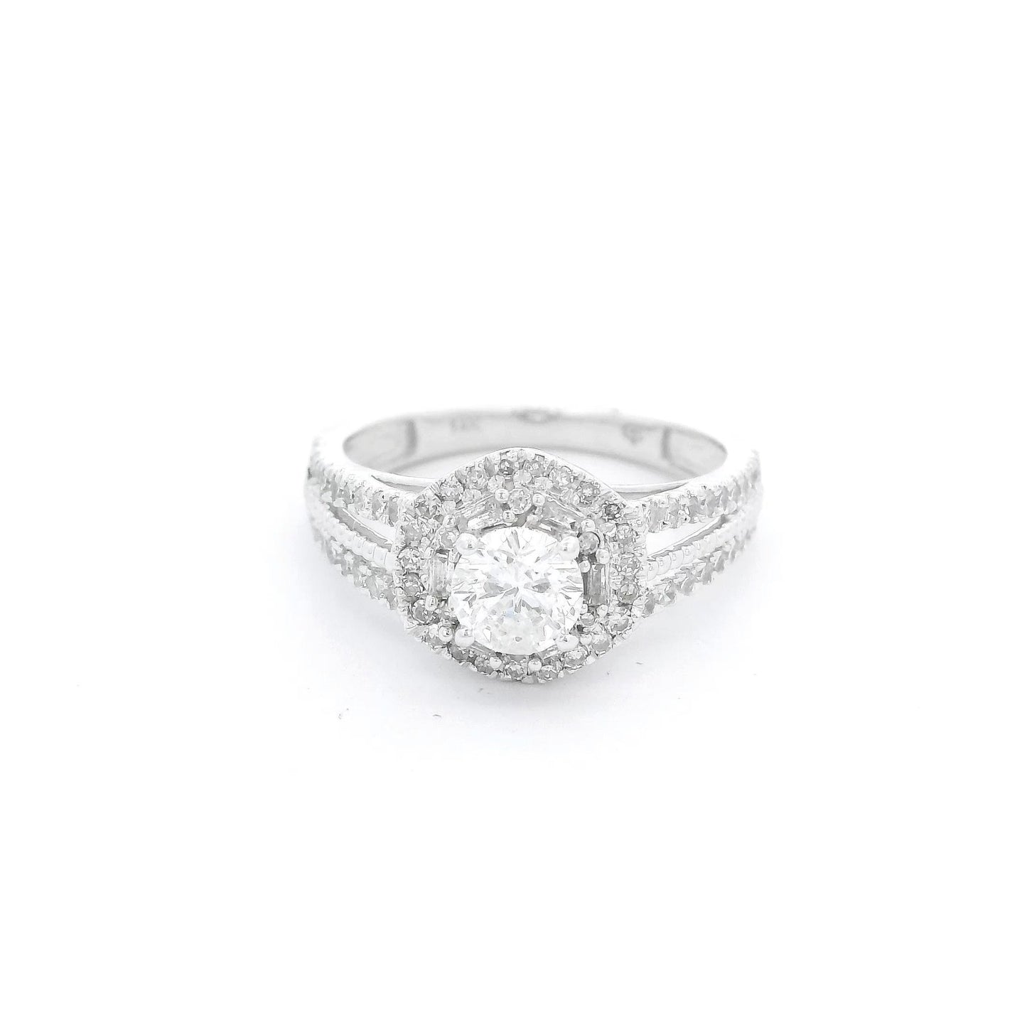 Round Cut Diamond Bridal Ring With Split Shank & Diamonds on Each Side - Forever Rox Fine Jewelry