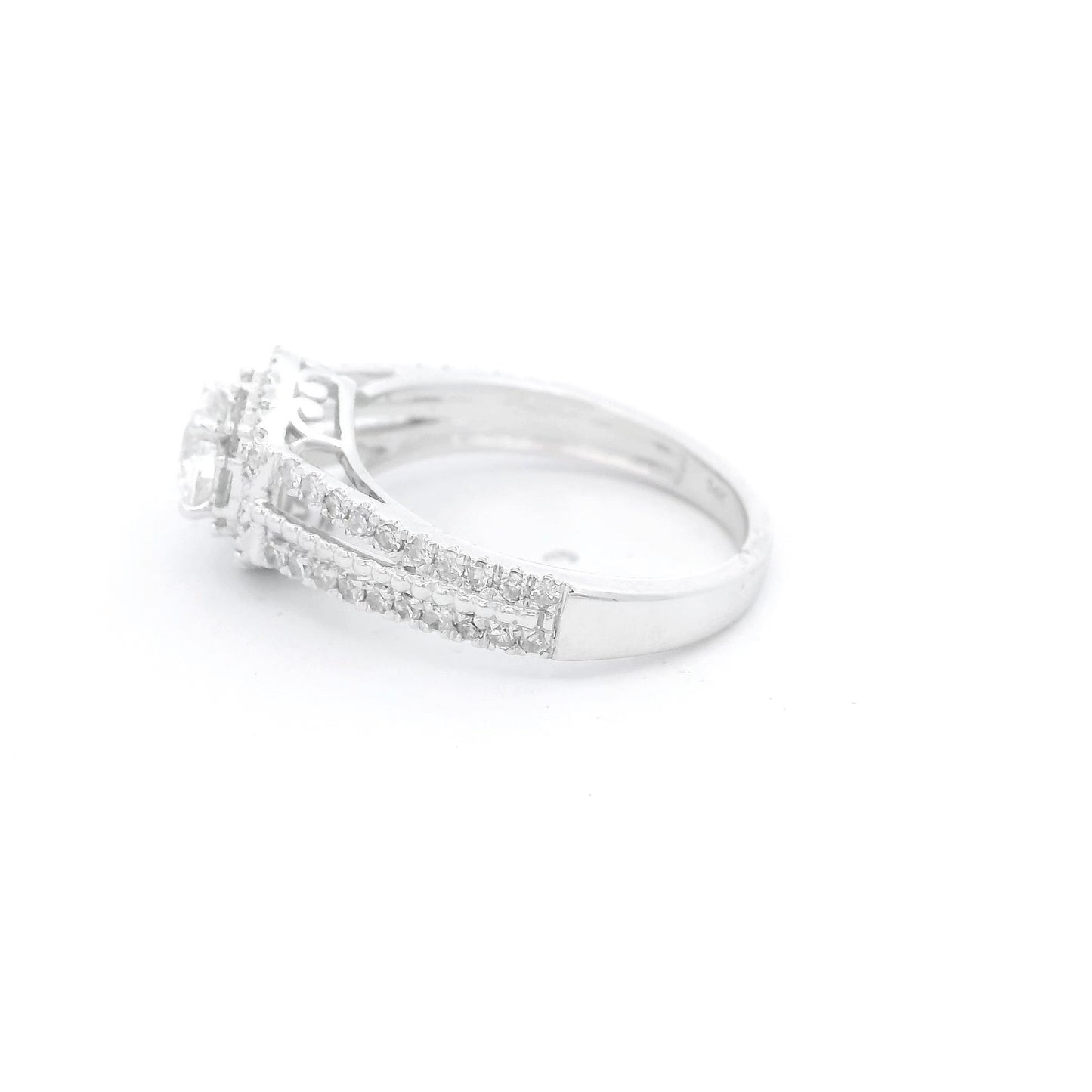 Round Cut Diamond Bridal Ring With Split Shank & Diamonds on Each Side - Forever Rox Fine Jewelry