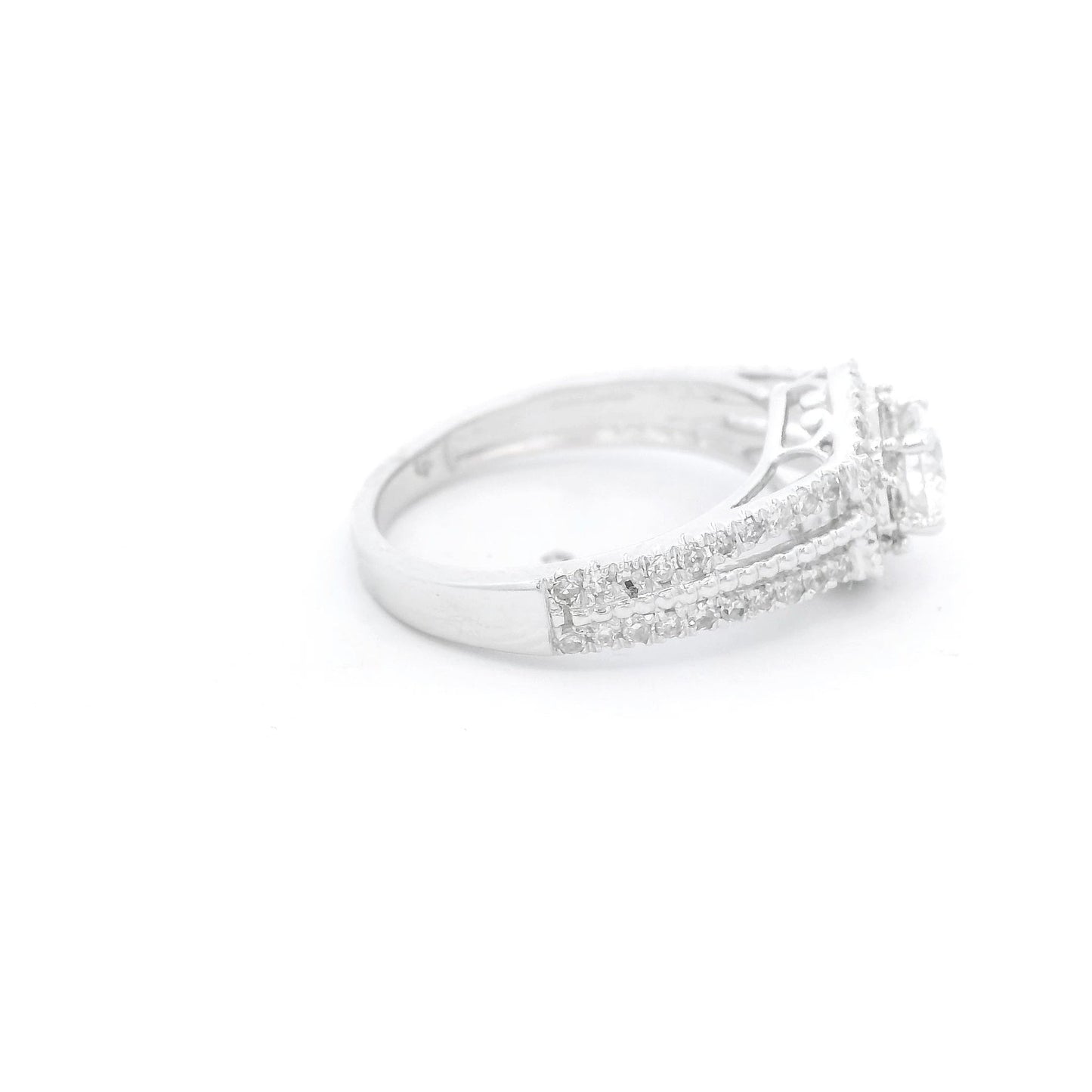 Round Cut Diamond Bridal Ring With Split Shank & Diamonds on Each Side - Forever Rox Fine Jewelry