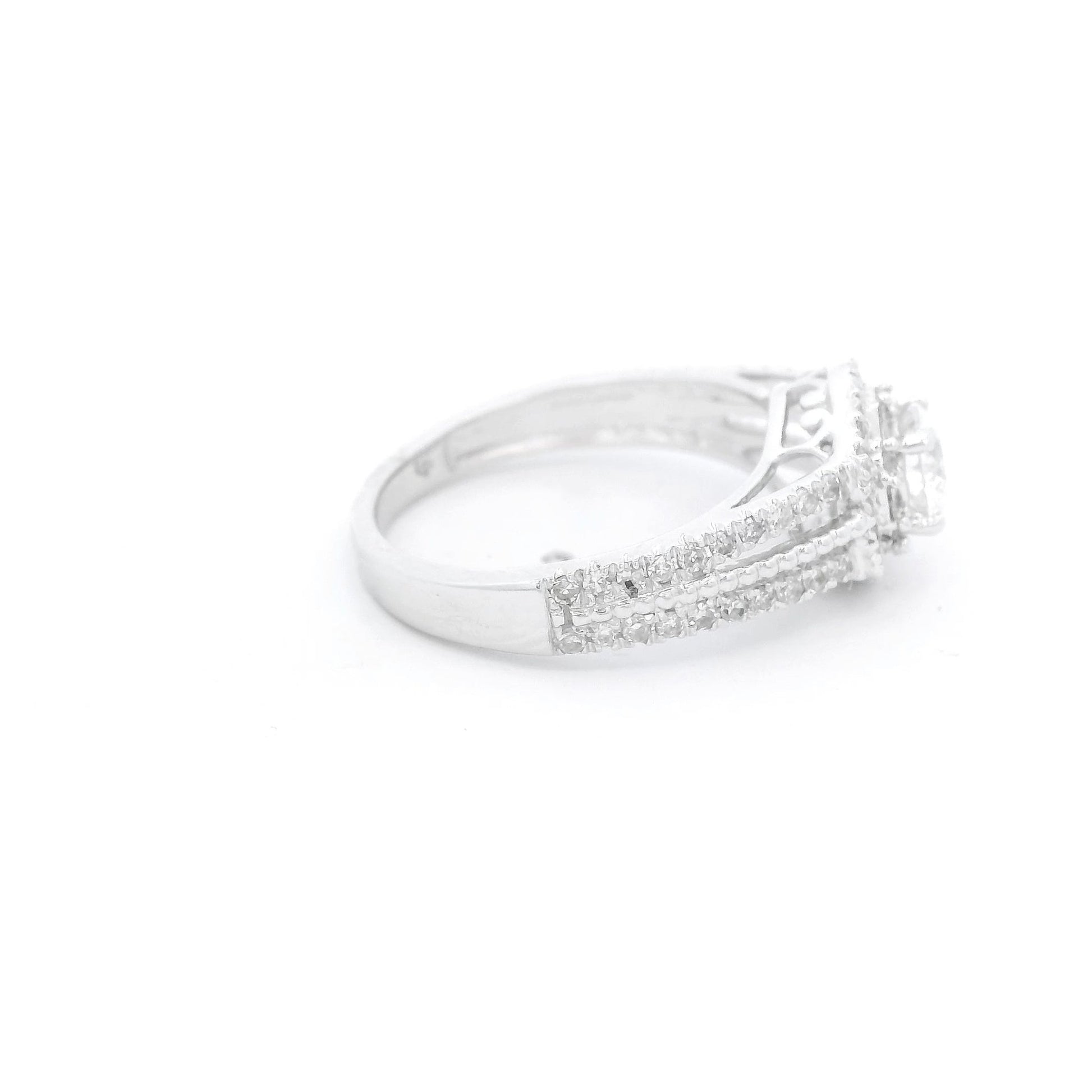 Round Cut Diamond Bridal Ring With Split Shank & Diamonds on Each Side - Forever Rox Fine Jewelry
