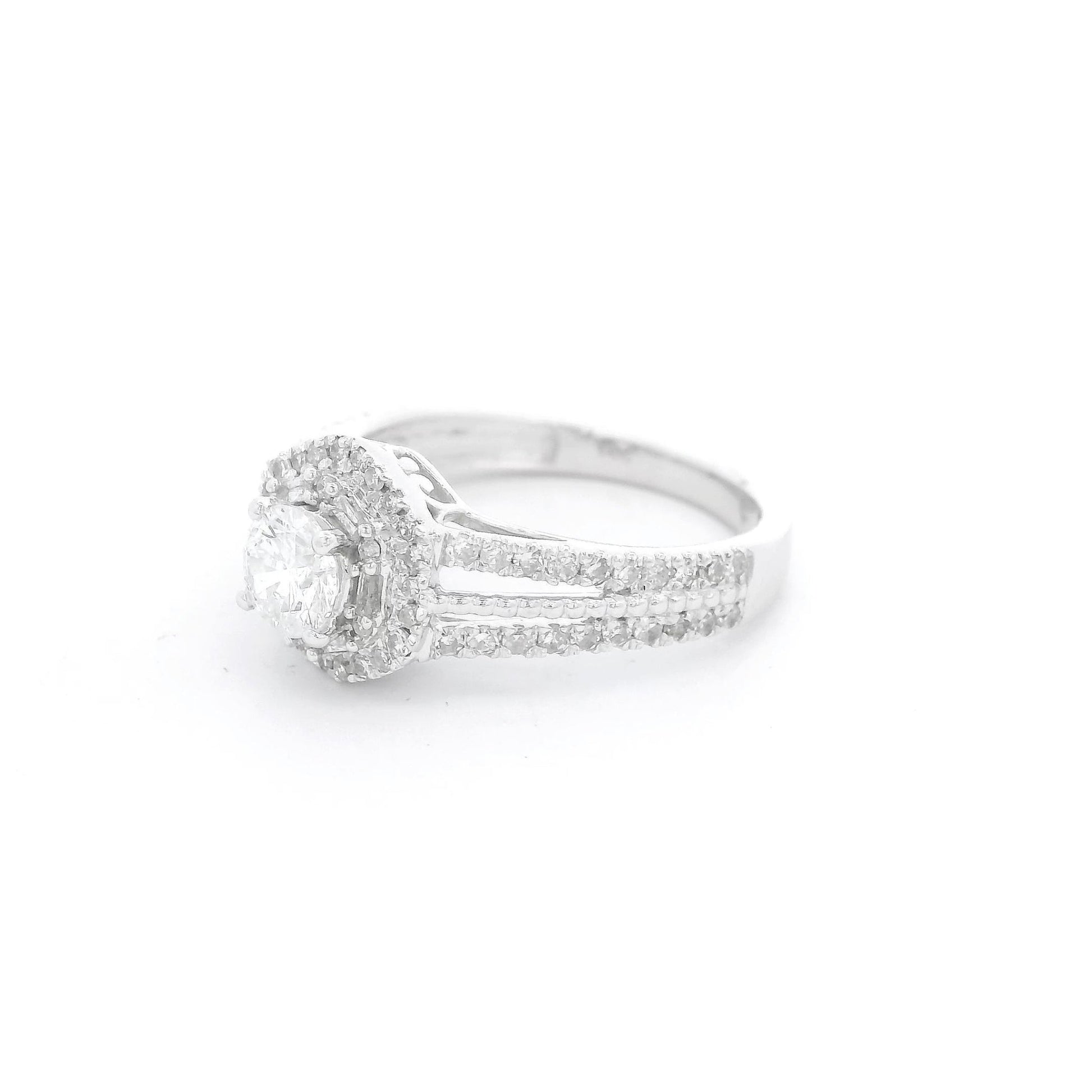 Round Cut Diamond Bridal Ring With Split Shank & Diamonds on Each Side - Forever Rox Fine Jewelry