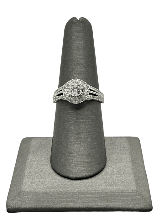 Round Cut Diamond Bridal Ring With Split Shank & Diamonds on Each Side - Forever Rox