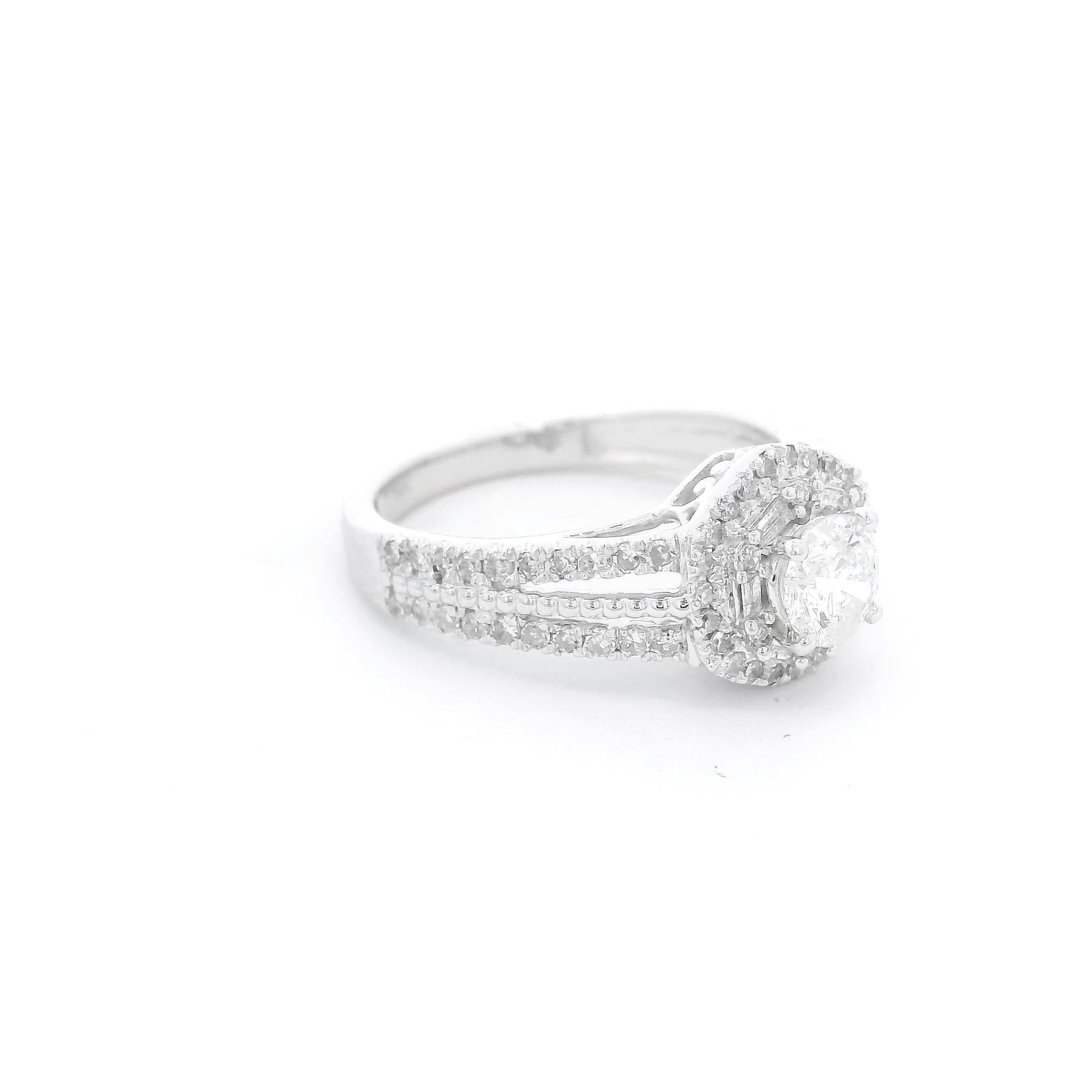 Round Cut Diamond Bridal Ring With Split Shank & Diamonds on Each Side - Forever Rox Fine Jewelry