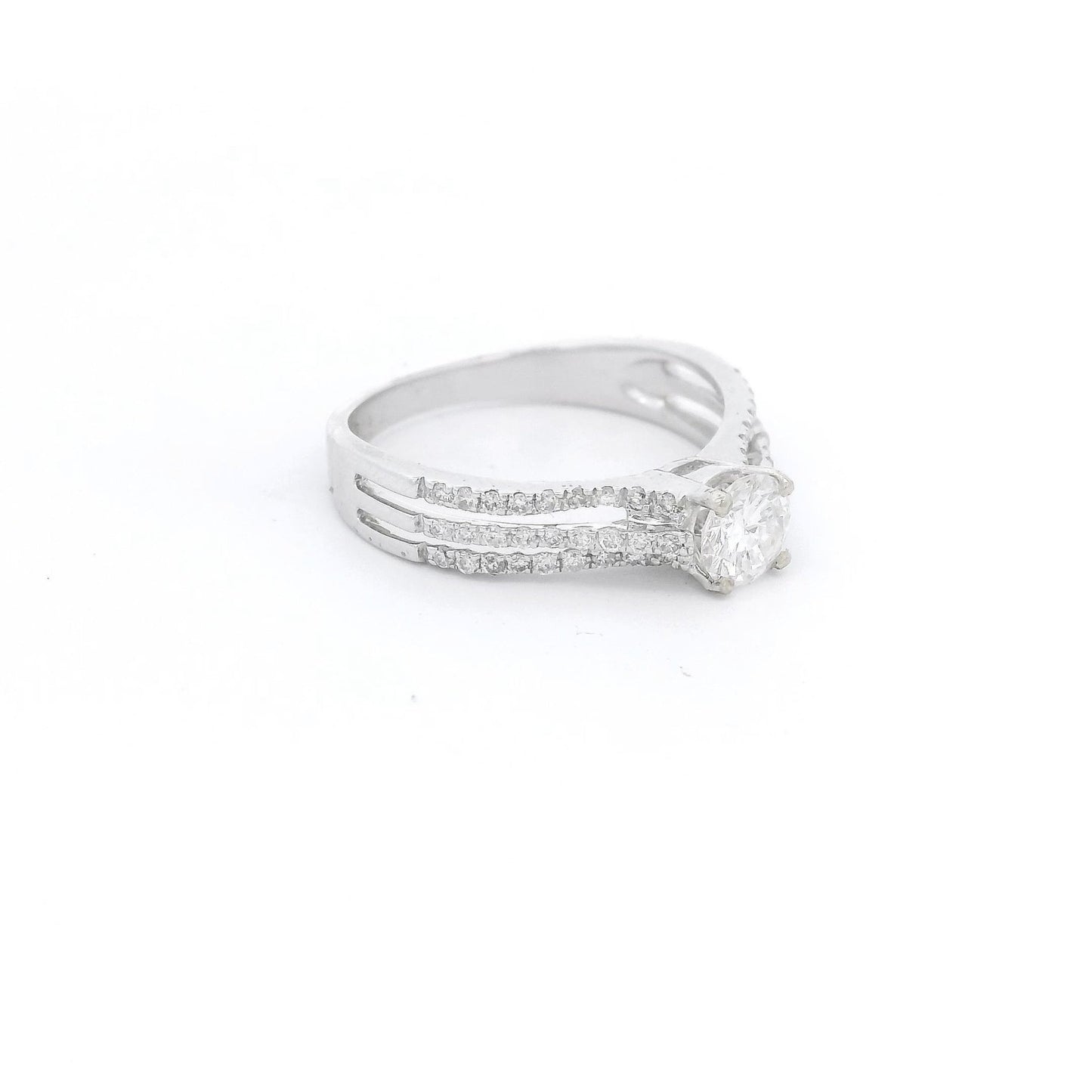 Round Cut Diamond Bridal Ring With Triple Split Shanks & Diamonds - Forever Rox Fine Jewelry