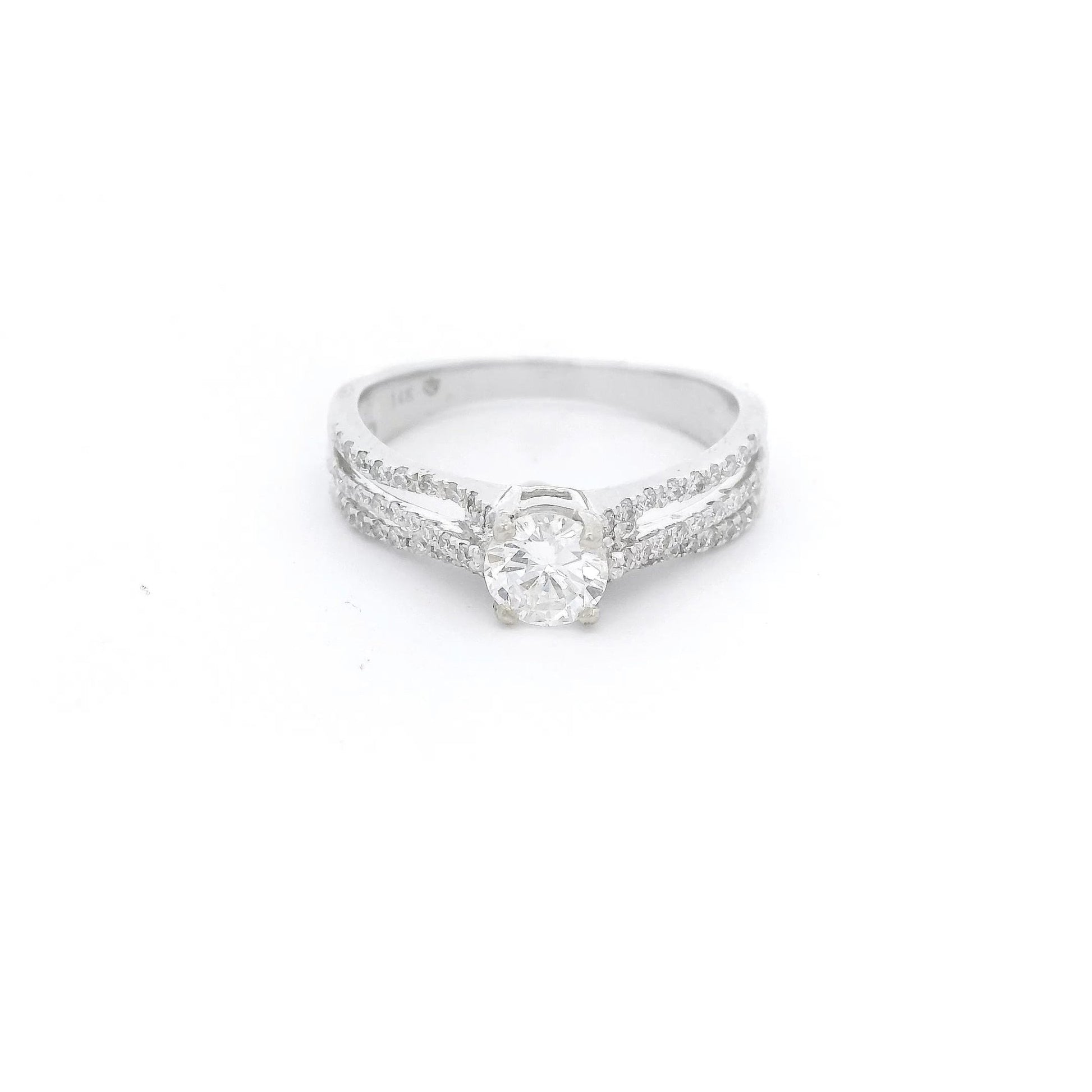 Round Cut Diamond Bridal Ring With Triple Split Shanks & Diamonds - Forever Rox Fine Jewelry