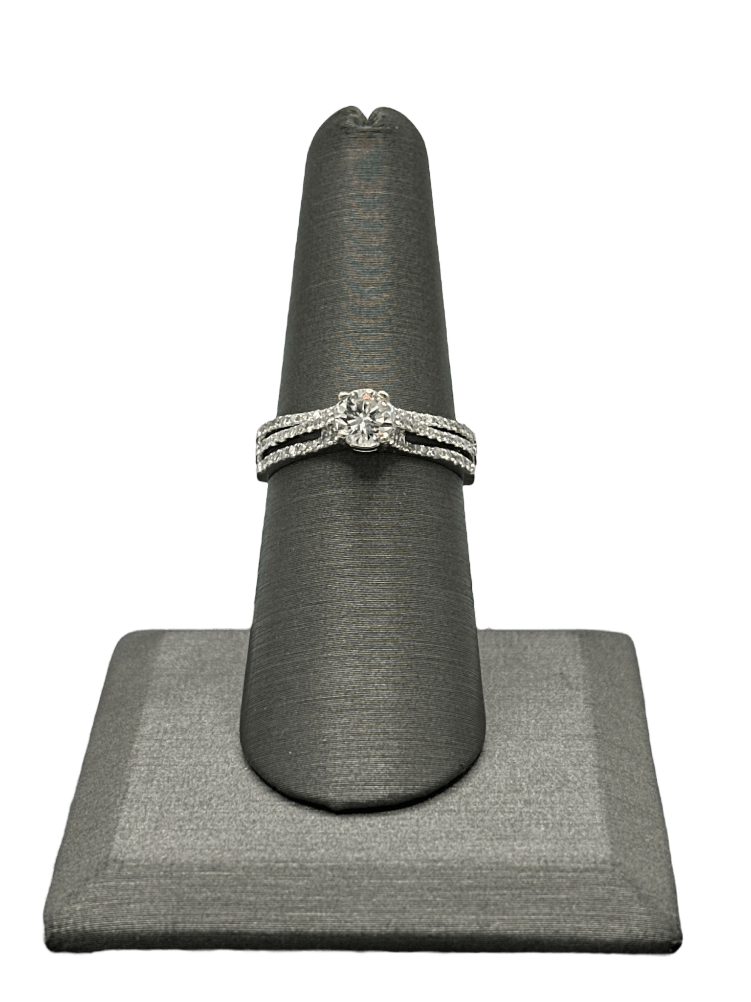 Round Cut Diamond Bridal Ring With Triple Split Shanks & Diamonds - Forever Rox