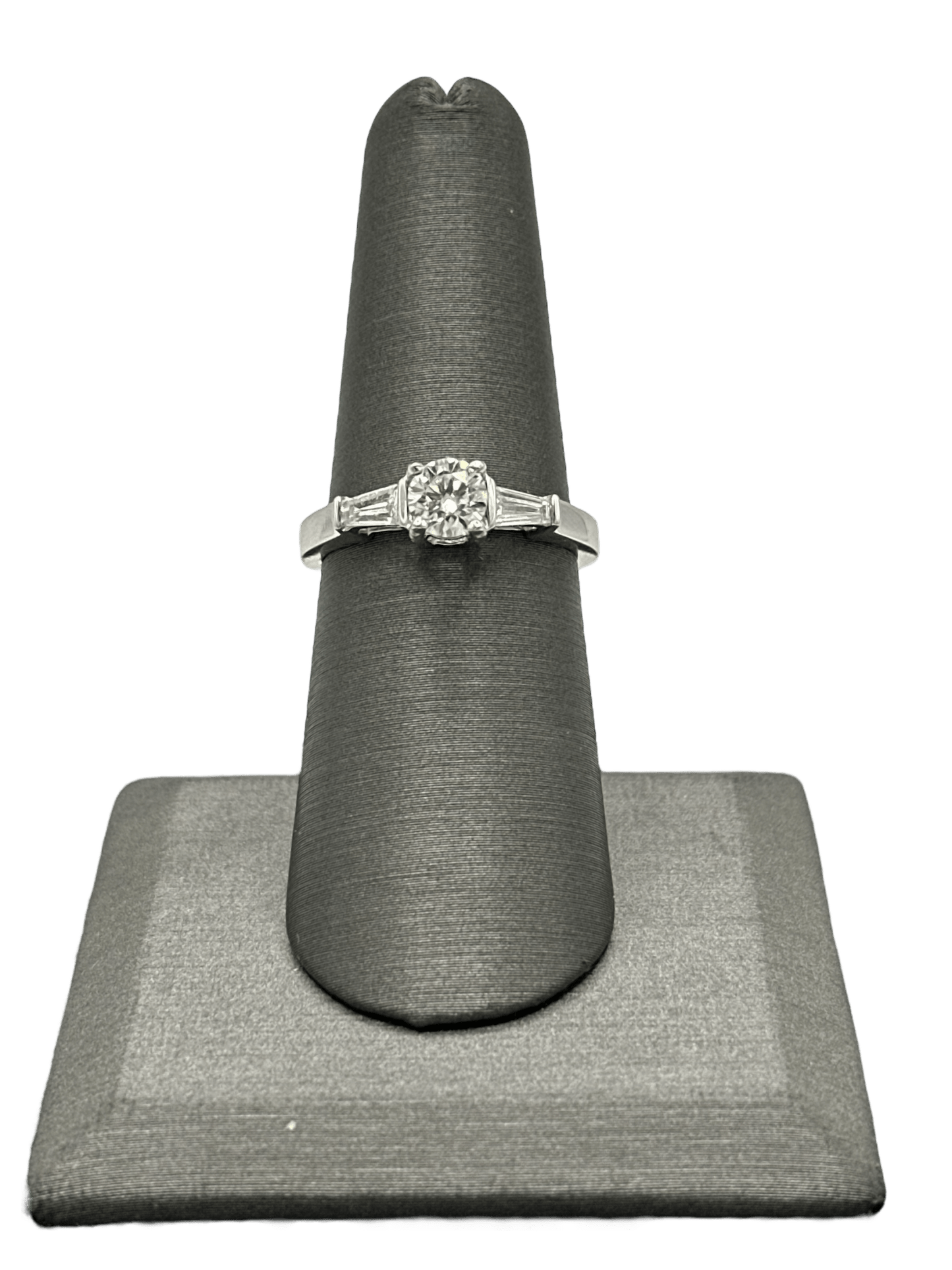 Round Cut Diamond Bridal Ring With Two Graduated Baguettes - Forever Rox