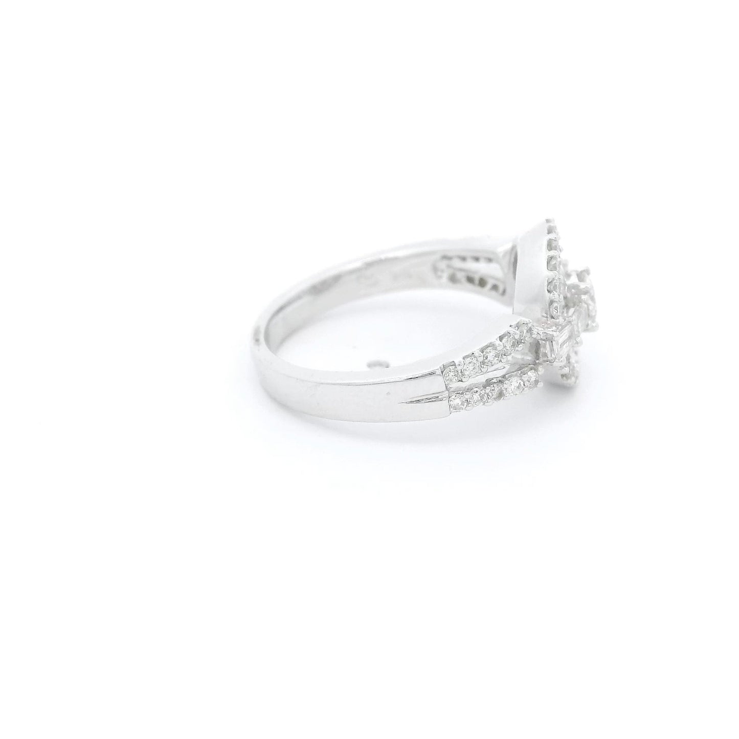 Round Cut Diamond Ring With Baguette & Round Cut Diamond Halo - Forever Rox