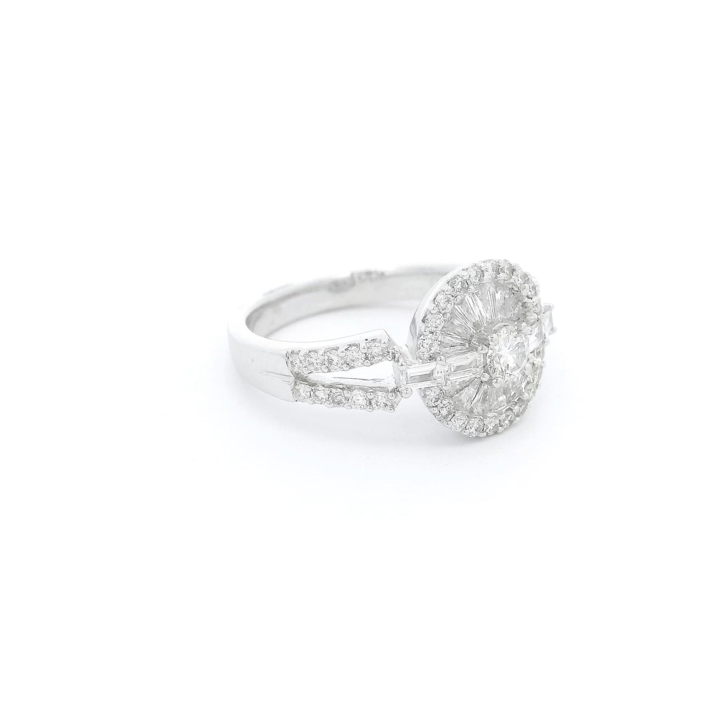 Round Cut Diamond Ring With Baguette & Round Cut Diamond Halo - Forever Rox