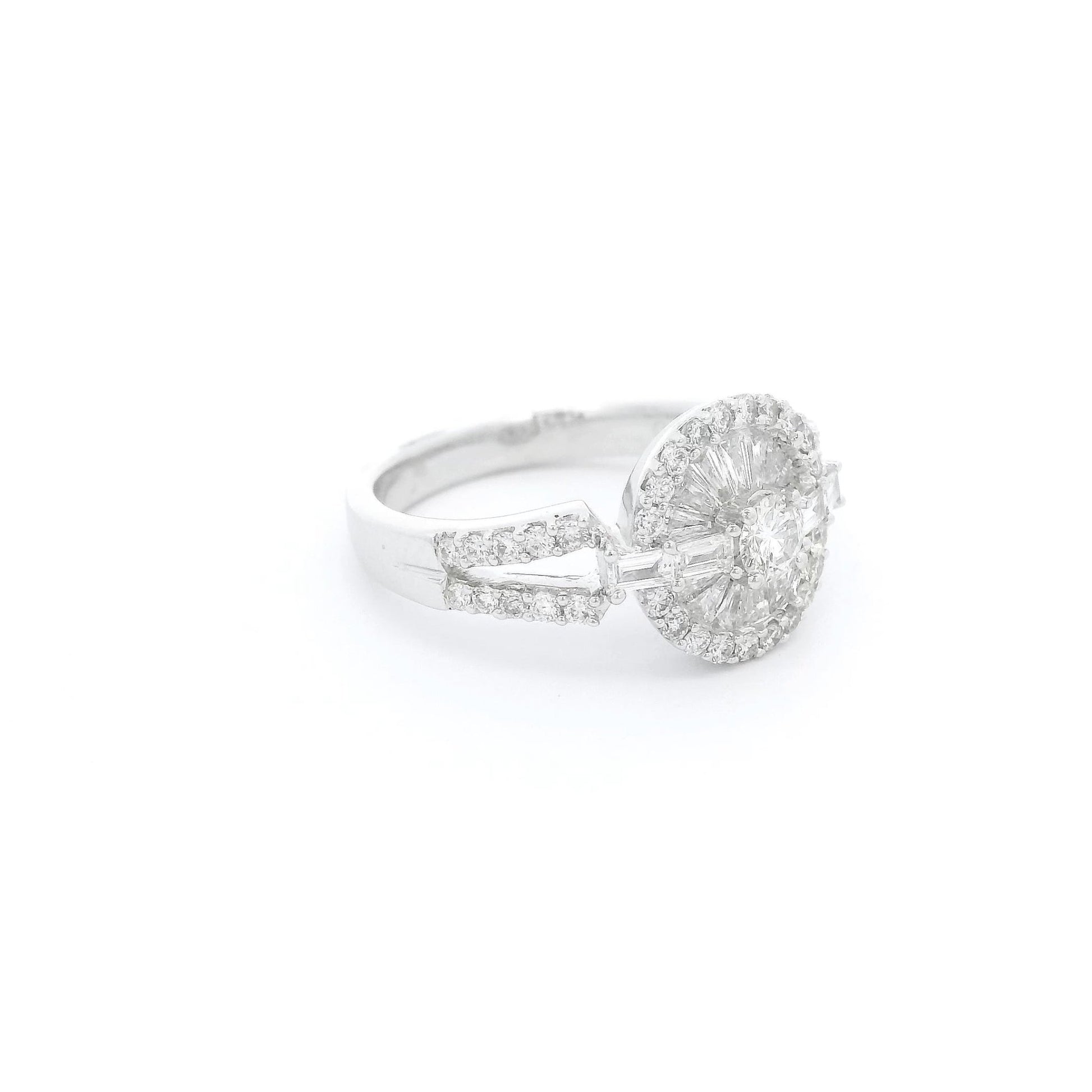 Round Cut Diamond Ring With Baguette & Round Cut Diamond Halo - Forever Rox