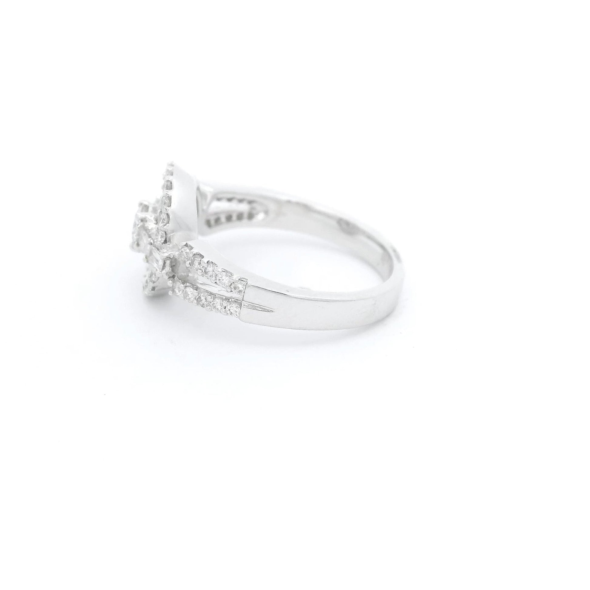 Round Cut Diamond Ring With Baguette & Round Cut Diamond Halo - Forever Rox