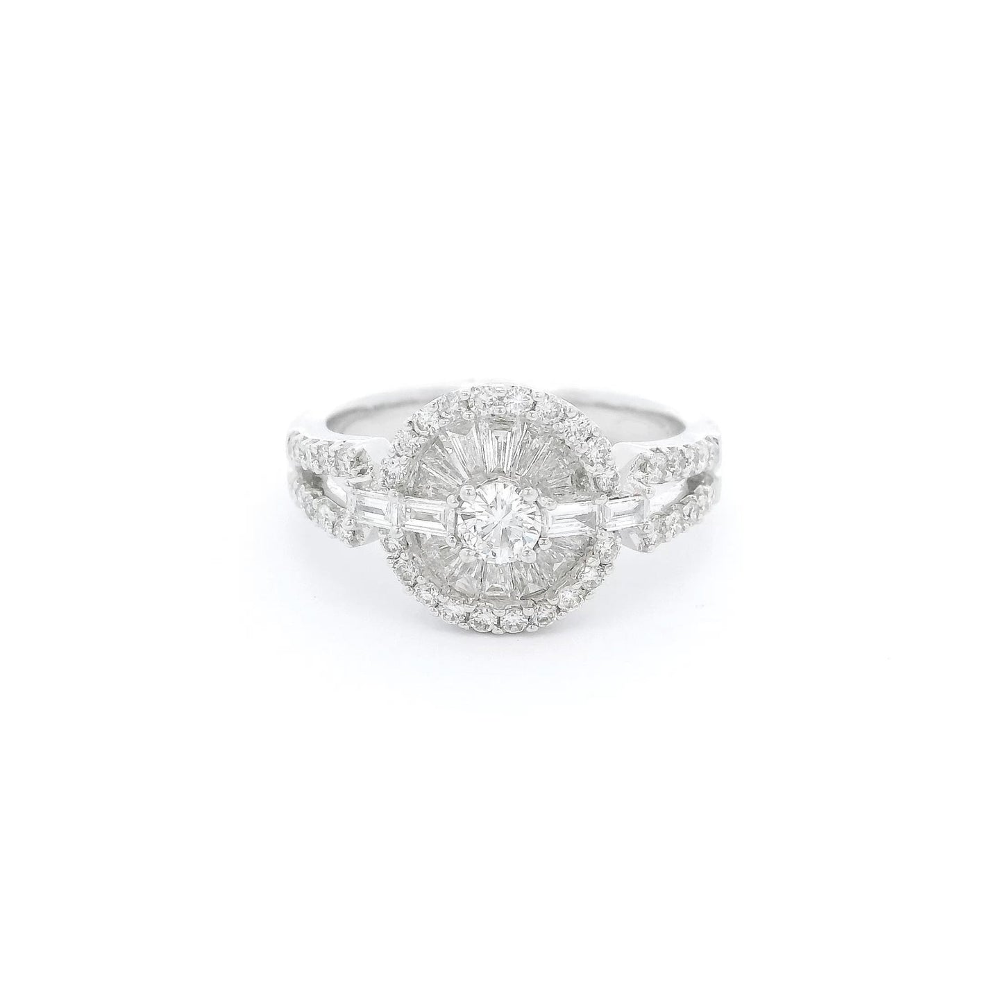 Round Cut Diamond Ring With Baguette & Round Cut Diamond Halo - Forever Rox