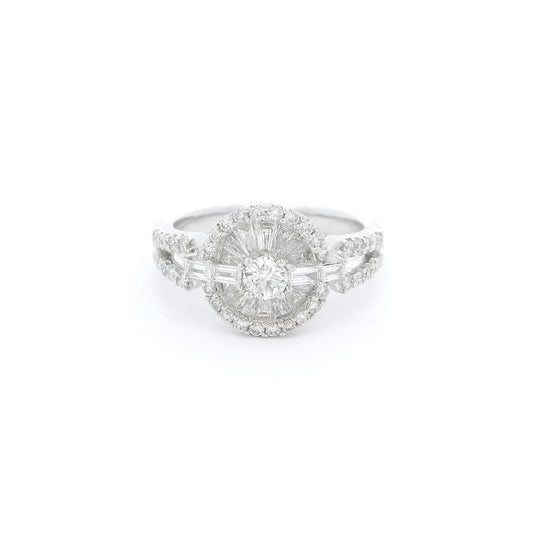 Round Cut Diamond Ring With Baguette & Round Cut Diamond Halo - Forever Rox