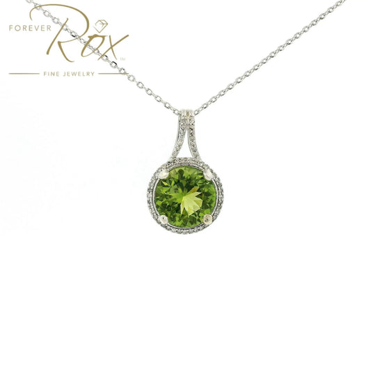 Round Cut Natural Peridot & Diamond Pendant - Forever Rox Fine Jewelry