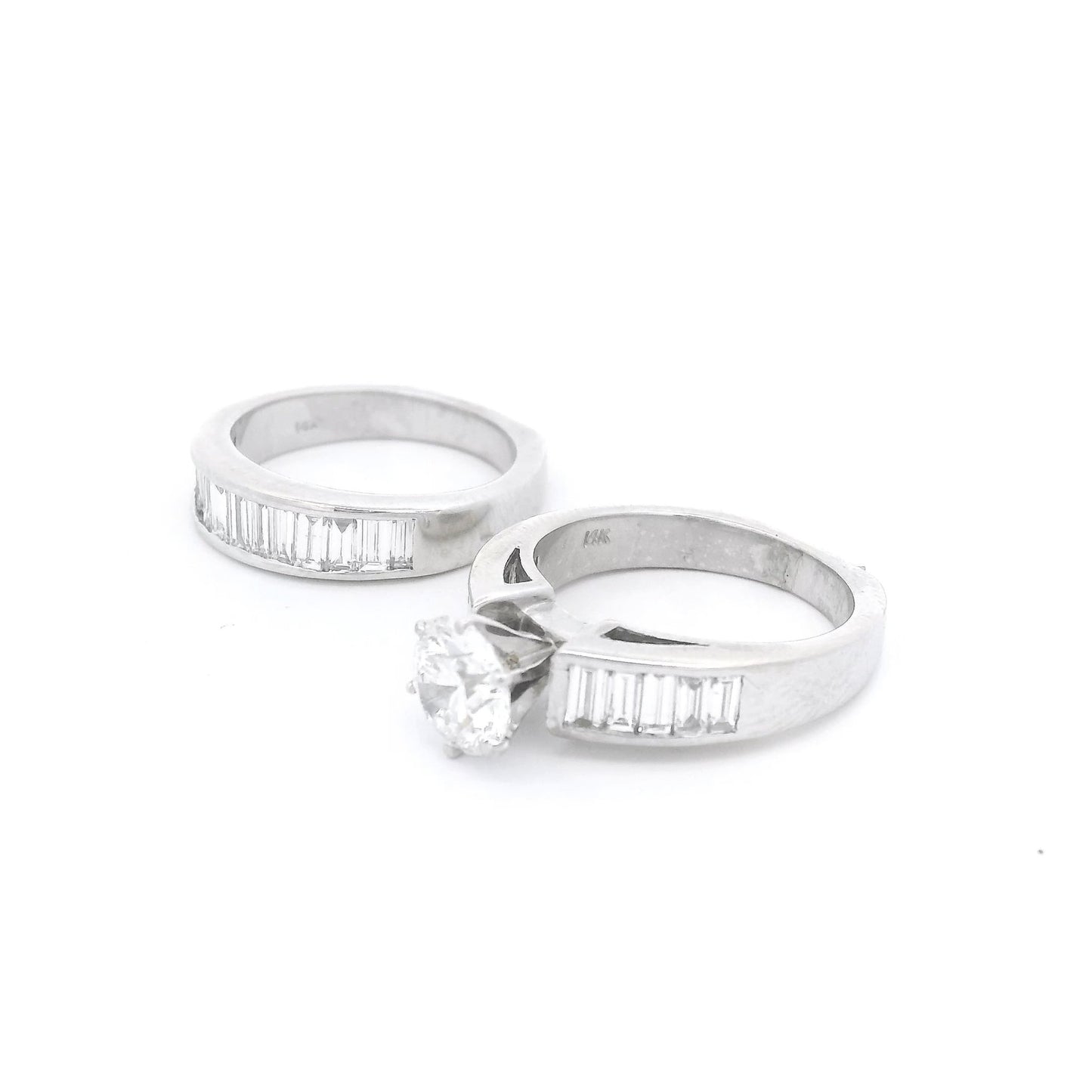 Round Diamond Bridal Ring With Channel Set Baguette Diamonds Down Shank & Matching Baguette Diamond Band - Forever Rox Fine Jewelry