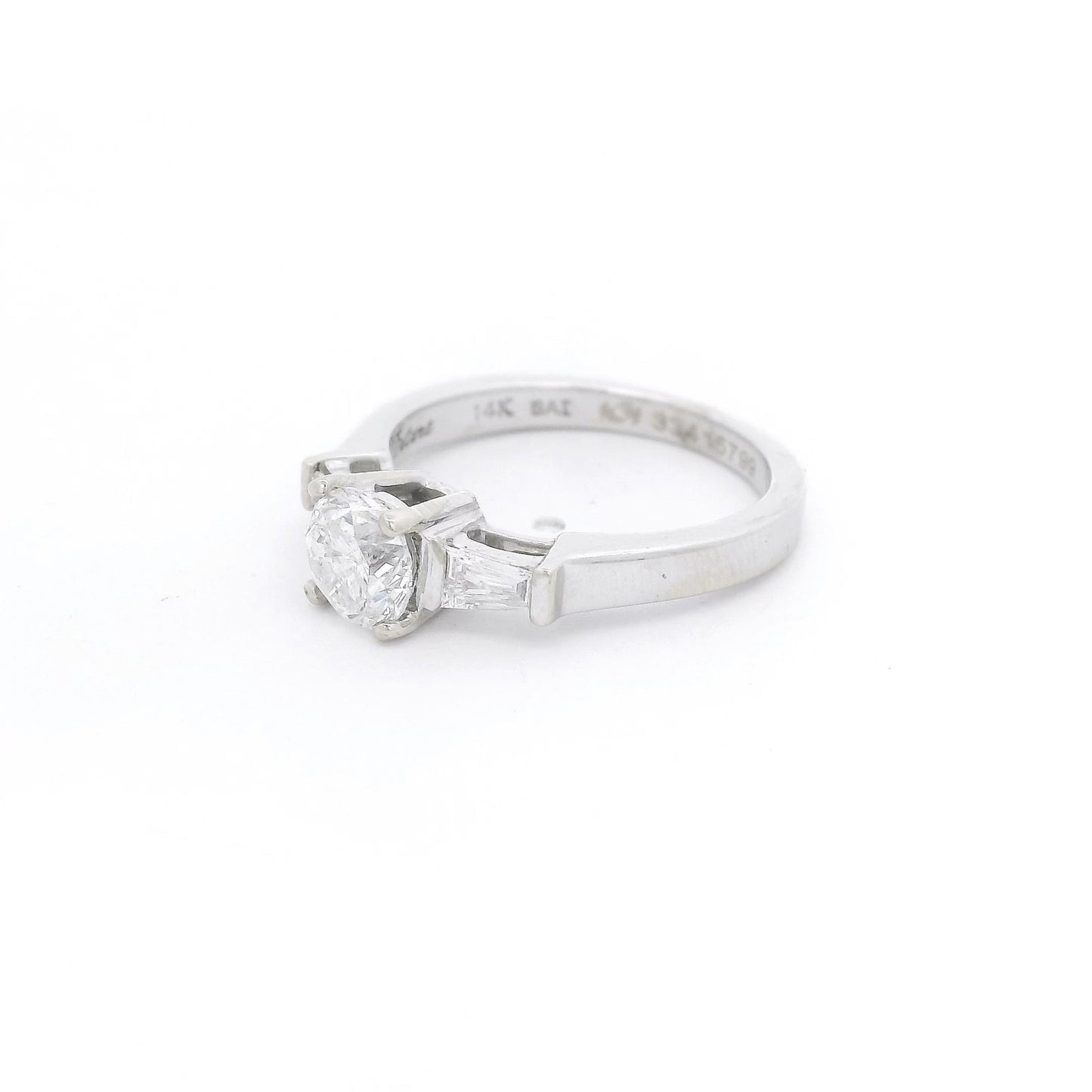 Round Diamond Bridal Ring With Two Tapered Baguette Cut Diamonds - Forever Rox Fine Jewelry