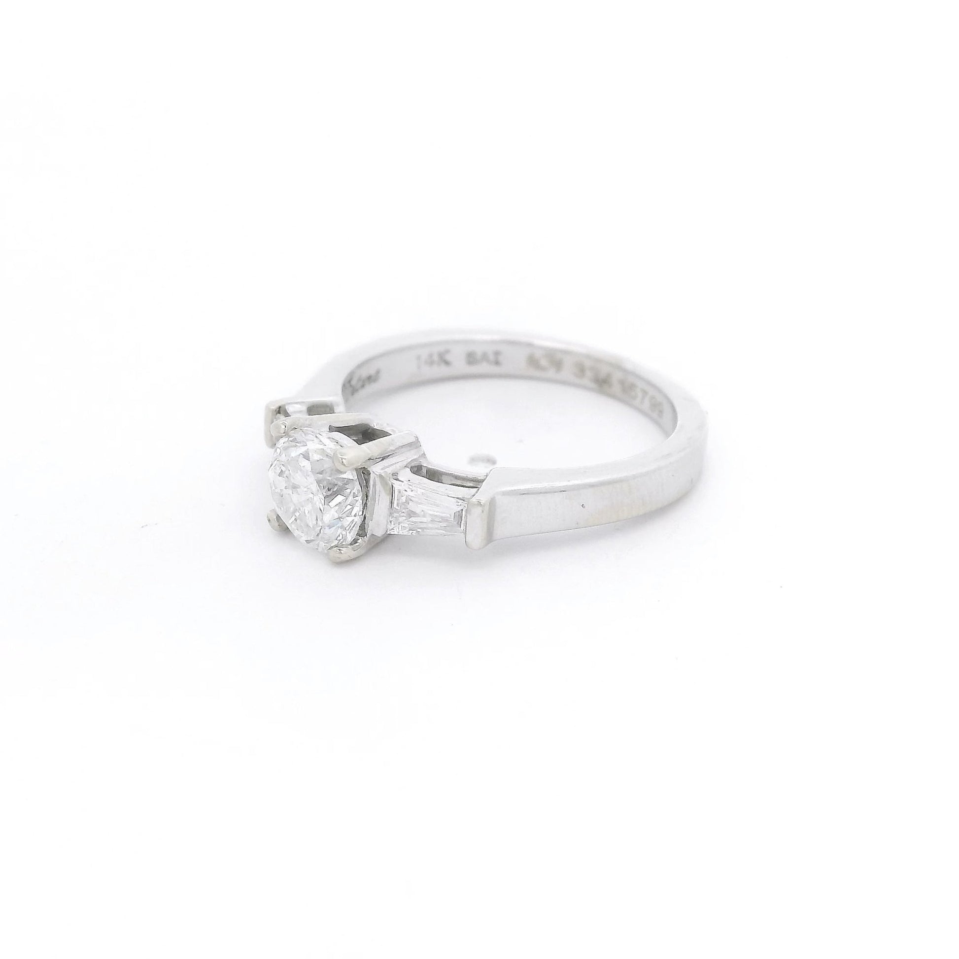 Round Diamond Bridal Ring With Two Tapered Baguette Cut Diamonds - Forever Rox Fine Jewelry