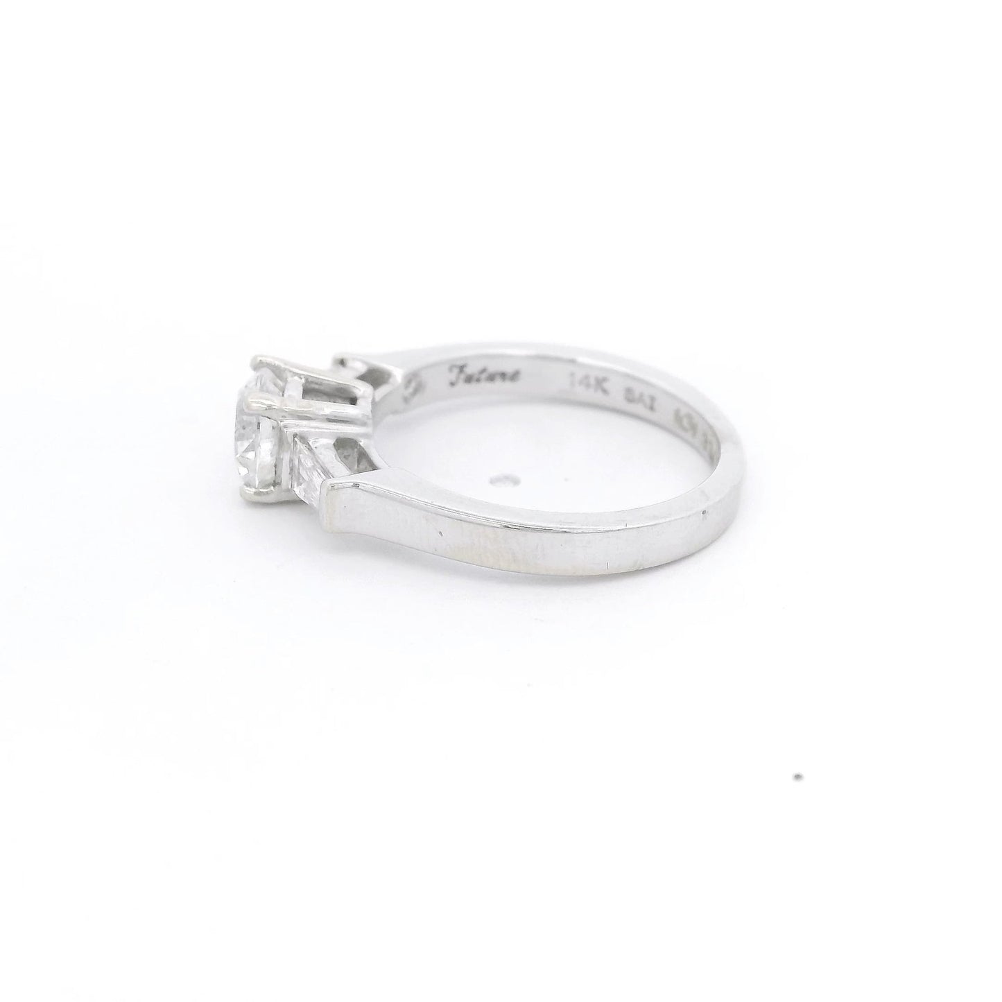 Round Diamond Bridal Ring With Two Tapered Baguette Cut Diamonds - Forever Rox Fine Jewelry