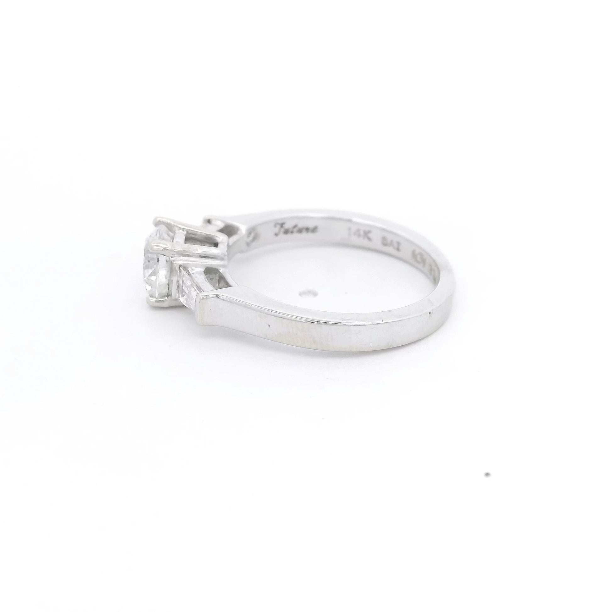 Round Diamond Bridal Ring With Two Tapered Baguette Cut Diamonds - Forever Rox Fine Jewelry