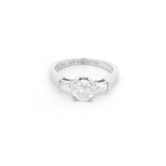 Round Diamond Bridal Ring With Two Tapered Baguette Cut Diamonds - Forever Rox Fine Jewelry