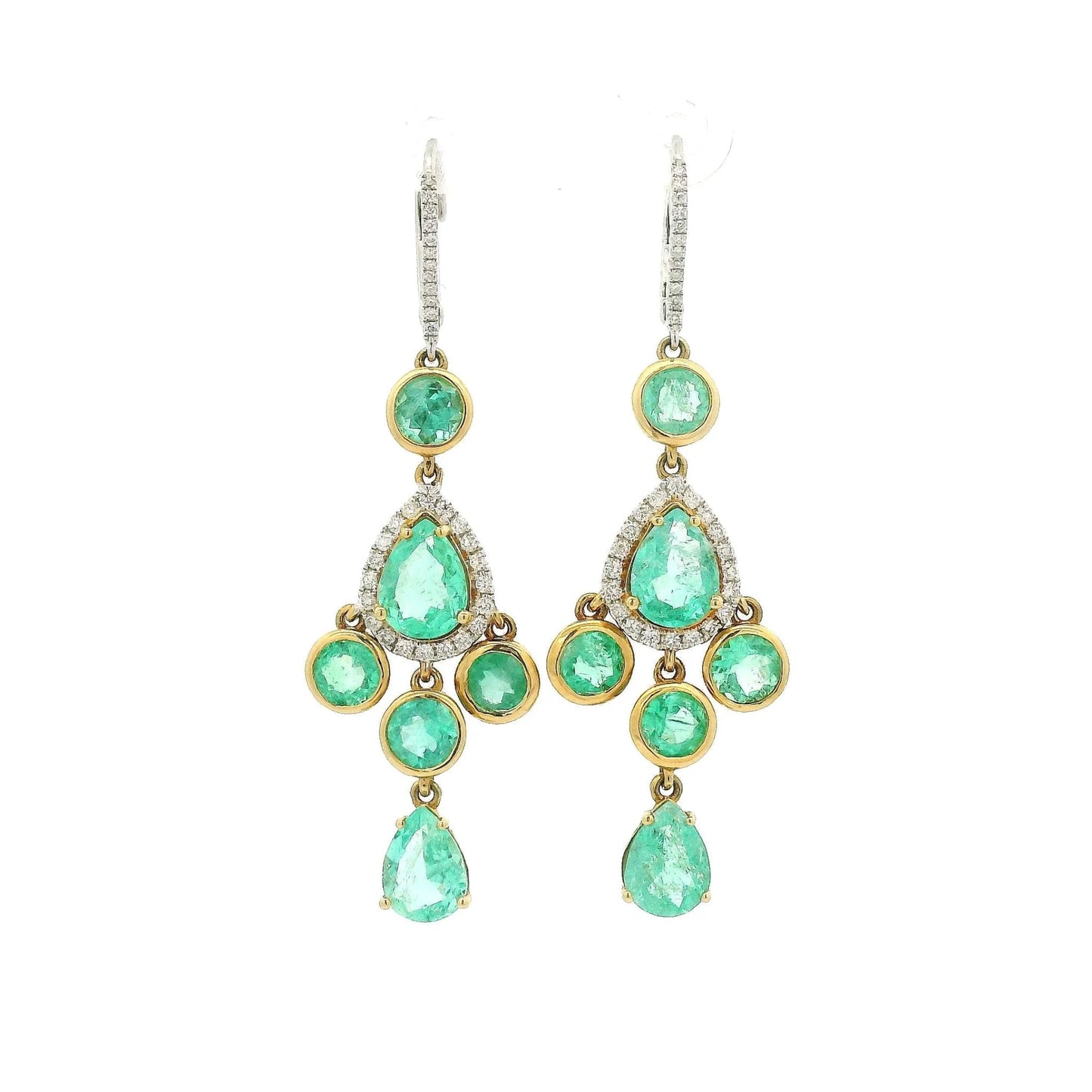 Round & Pear Shape Mint Emerald & Diamond Dangle Earrings - Forever Rox